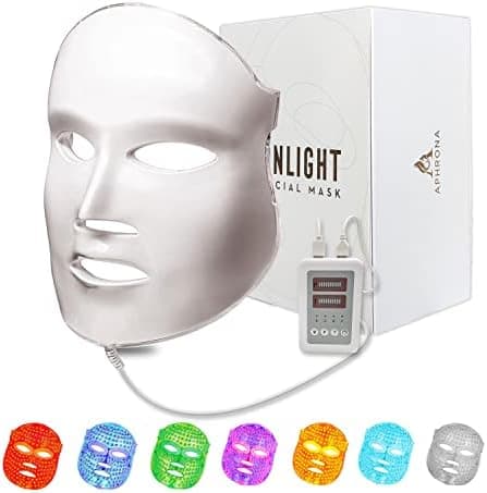 Aphrona FDA cleared LED Facial Mask MOONLIGHT PRO 7 Color Treatment Photon Mask, Red light Blue light for Acne Removal Wrinkle Reduction, led light therapy for face, 450 Powerful LED Chips (White)