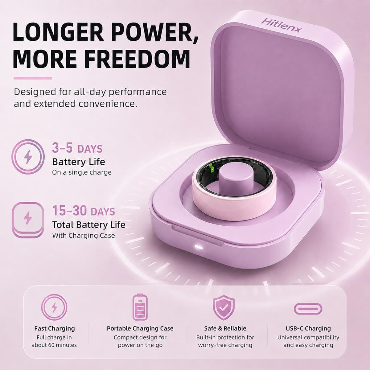 Ceramic Smart Ring 4 for Women, Sleep & Fitness Tracker (Pink, 9) — photo 8