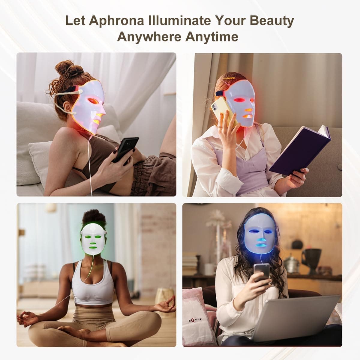 Aphrona FDA cleared LED Facial Mask MOONLIGHT PRO 7 Color Treatment Photon Mask, Red light Blue light for Acne Removal Wrinkle Reduction, led light therapy for face, 450 Powerful LED Chips (White) — photo 7