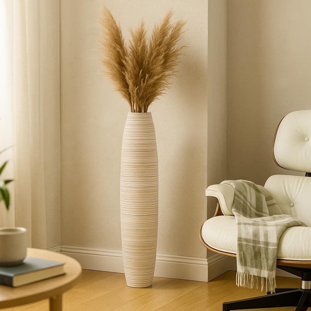 Leewadee Large Floor Vase 26" Mango Wood for Pampas Grass, Dried Flowers