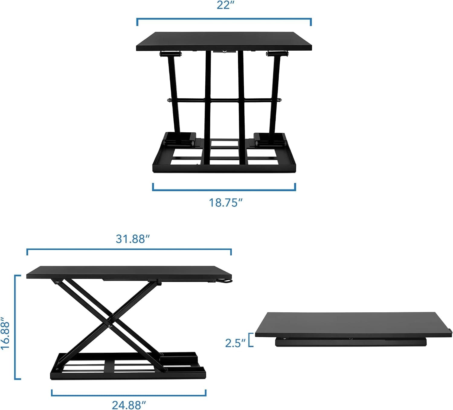 Mount-It! Standing Desk Converter 32" x 22" – Sit Stand Desk Riser with Gas Spring Lift, Slim 2.5" Low Profile, Height Adjustable Desktop Workstation, Preassembled Sit-Stand Solution for Home & Office — photo 2