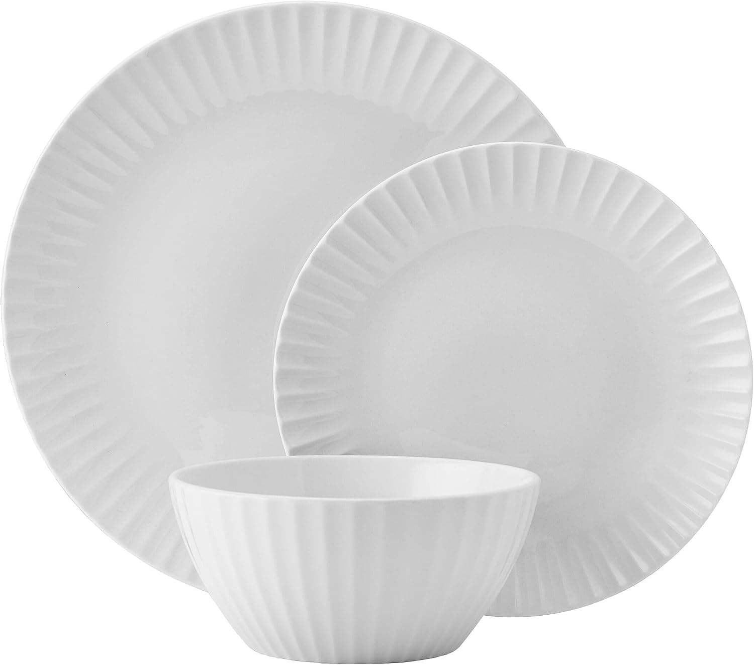 Pfaltzgraff Fluted Grace 24 Piece Porcelain Plate and Bowl Dinnerware Set, Service for 8, Fluted Design, Durable for Everyday Use, White — photo 2