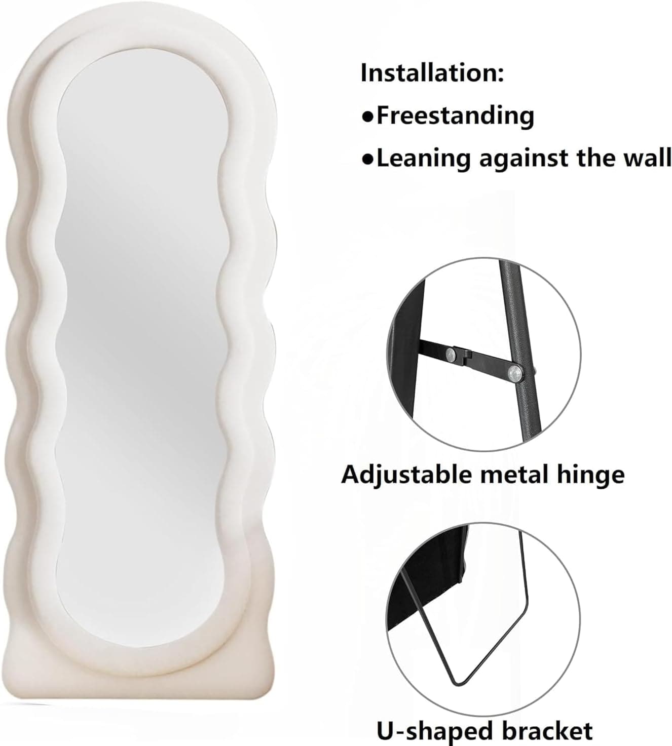 Full Length Mirror, 63"x 24" Wavy Floor Standing Mirror (White) — photo 7