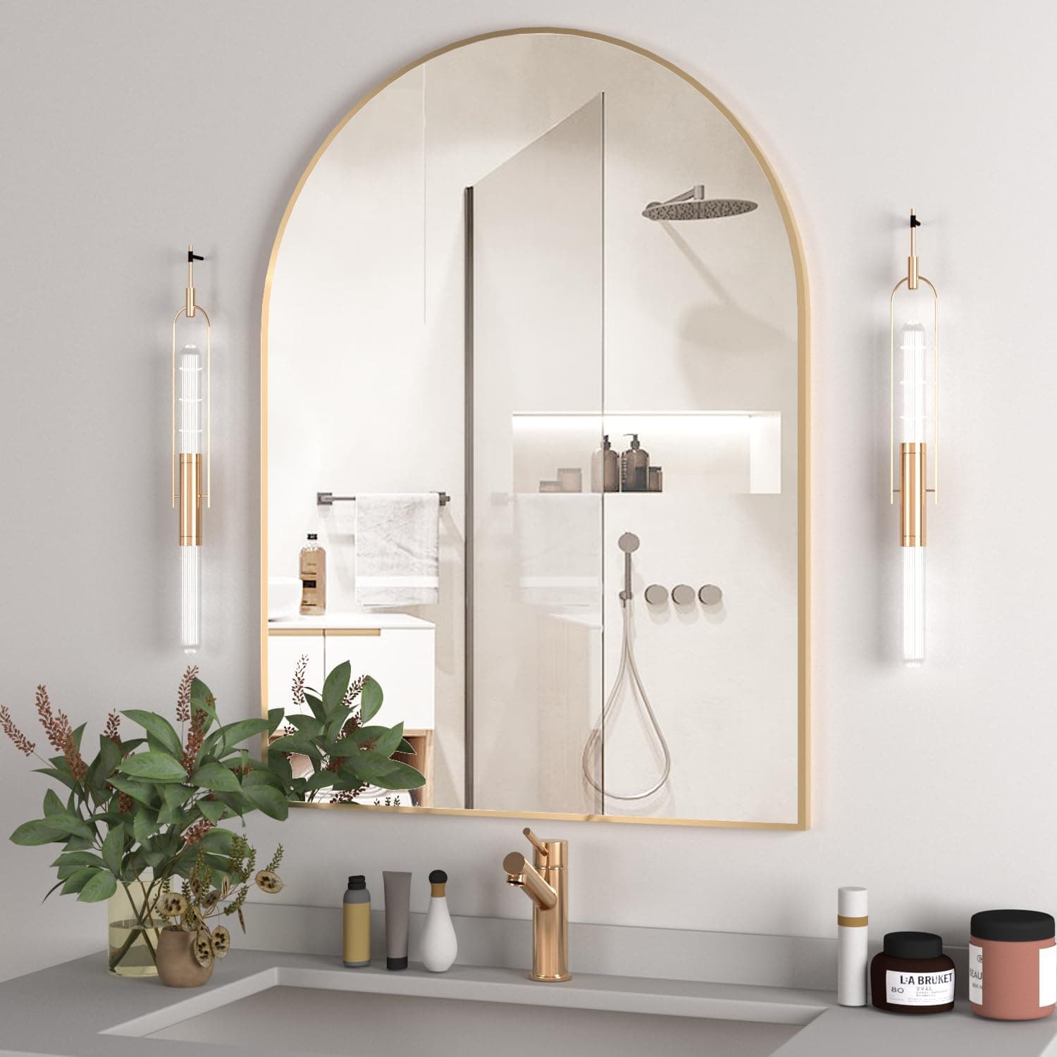Arched Wall Mirror for Bathroom, 40"x30" Arched Mirror Wall Mounted Mirror with Metal Frame, Gold Vanity Mirror Decor for Mantle, Bedroom, Entryway, Living Room — photo 7