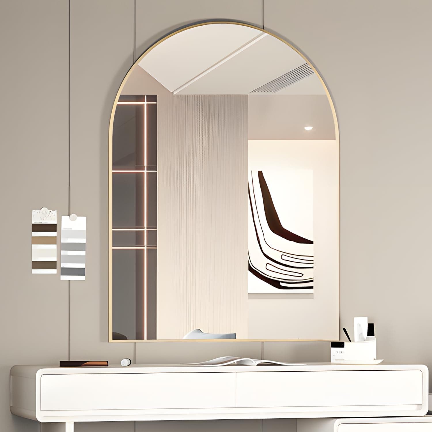 Arched Wall Mirror for Bathroom, 40"x30" Arched Mirror Wall Mounted Mirror with Metal Frame, Gold Vanity Mirror Decor for Mantle, Bedroom, Entryway, Living Room — photo 9