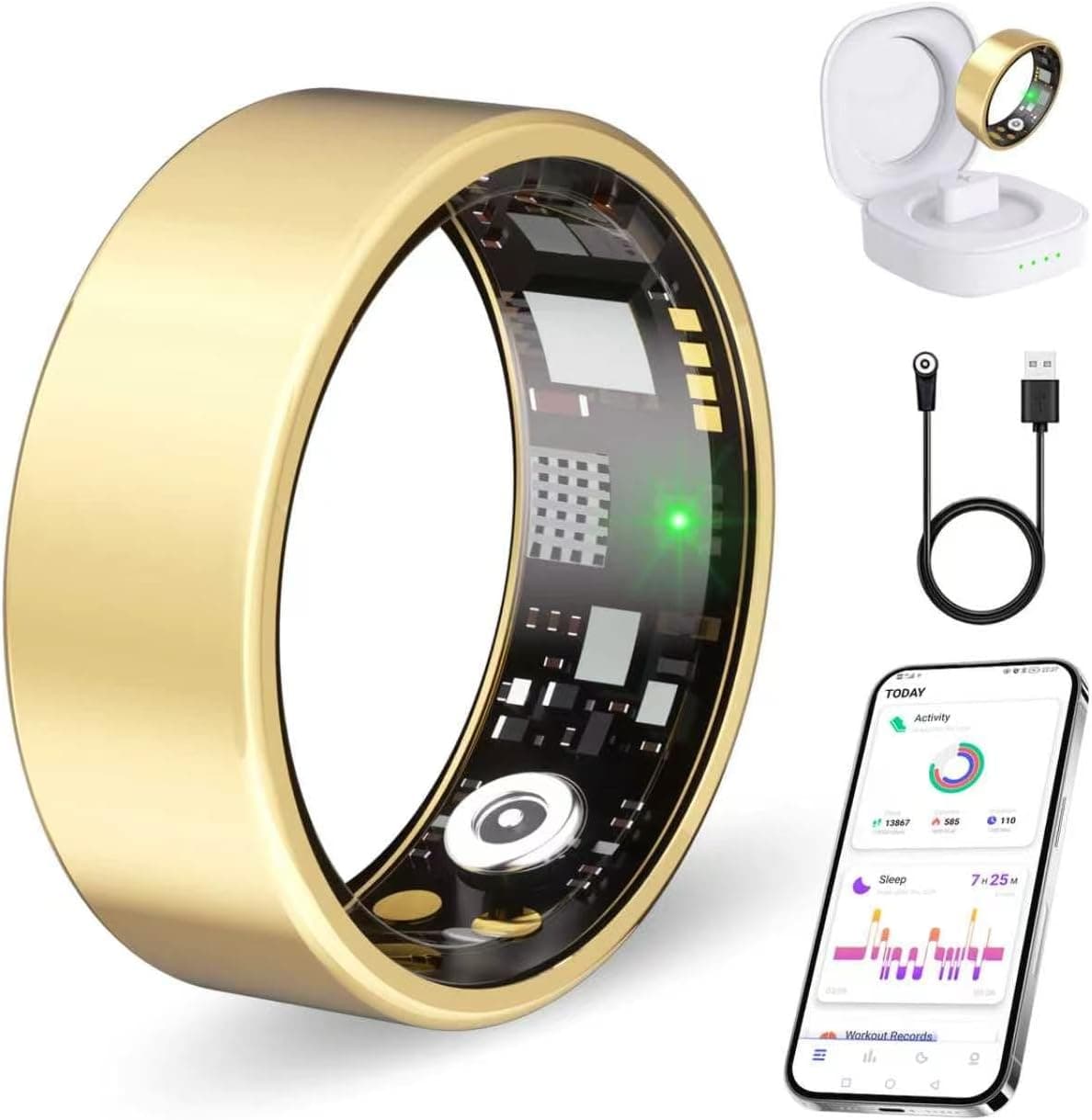 Smart Ring No Subscription, Health Tracker Ring for Women (Gold, 10#)