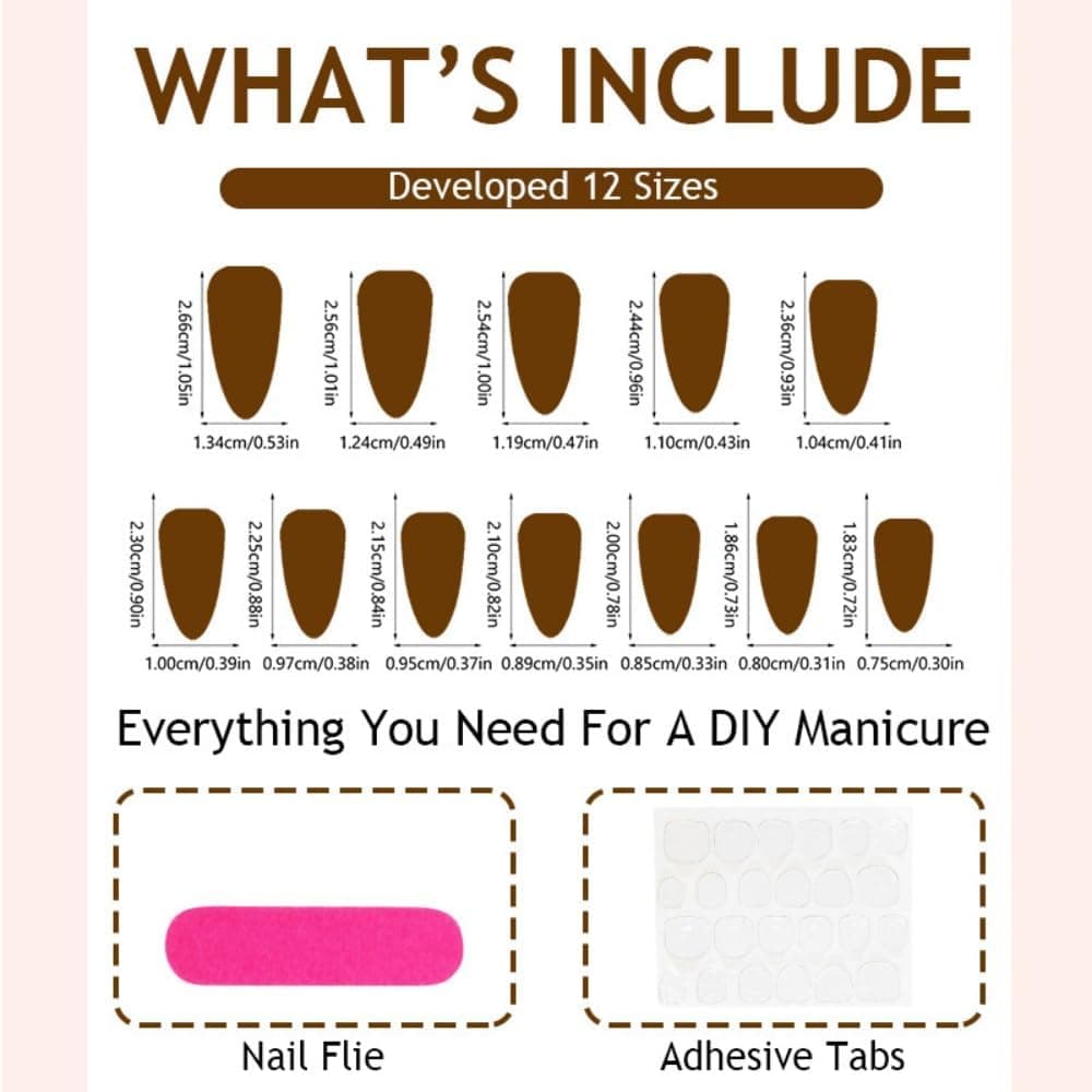 Fall Brown Press On Nails Almond Medium, Butterfly Fake Nails, Vintage Nails Press Ons, Nail Art Glue On Nails For Women Fall Winter Outfit, Reusable Acrylic 24Pcs — photo 4