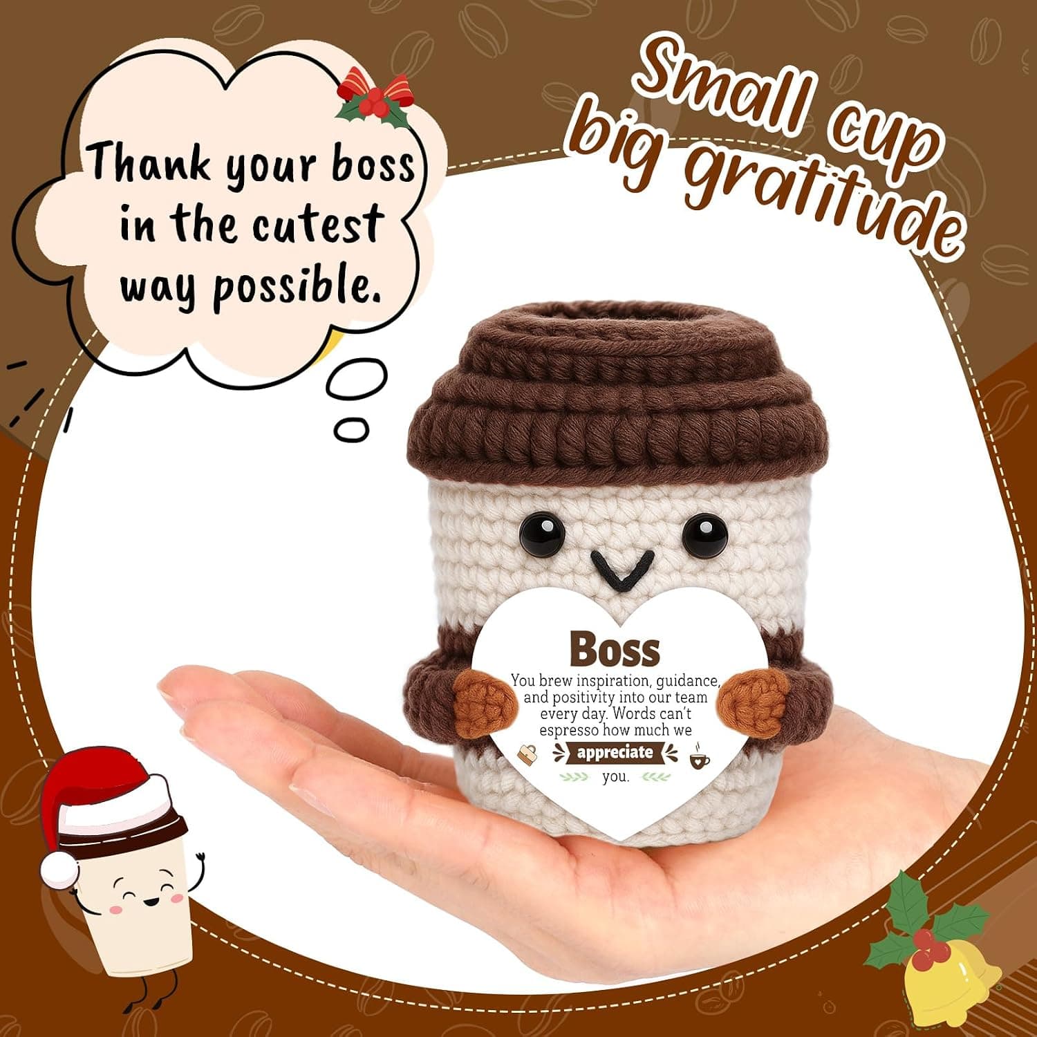 Boss Day Gifts for Men Women Leadership Mentor Positive Crochet Coffee Cup — photo 2