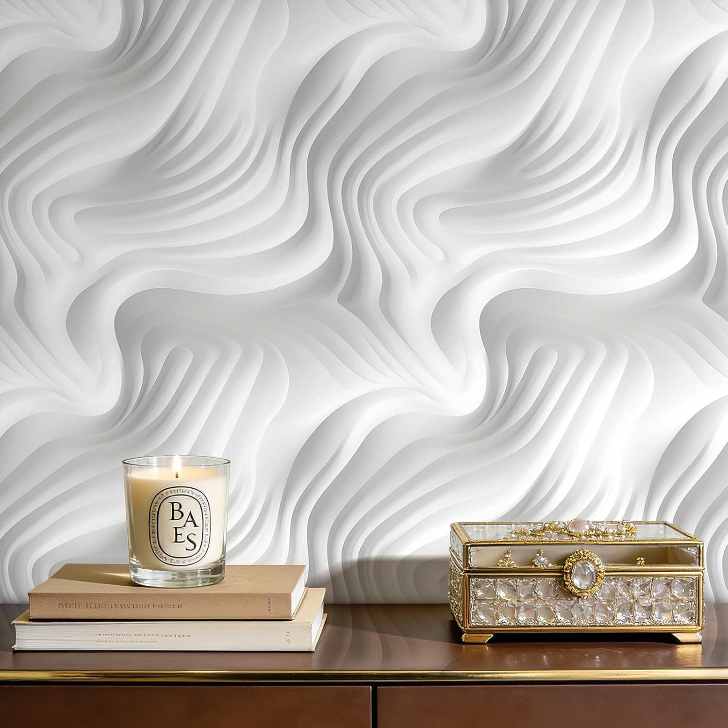 17.5x237 Modern Wallpaper Peel and Stick Abstract 3D White Wallpaper Paintable White Wall Paper Peel and Stick Modern Backdrop for Cabinets Home Office Accent Wall Paper Removable Self Adhesive — photo 3