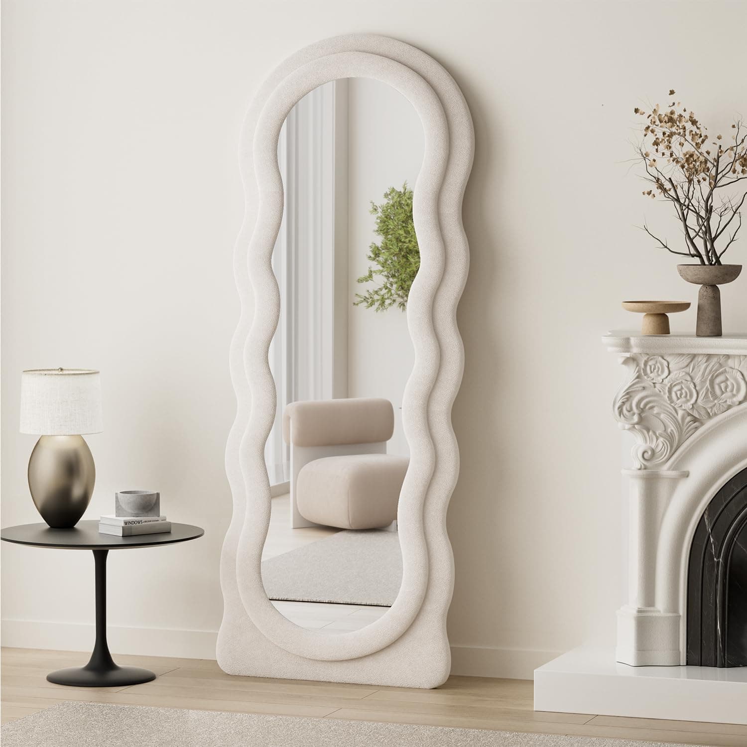 Full Length Mirror, 63"x 24" Wavy Floor Standing Mirror (White) — photo 5