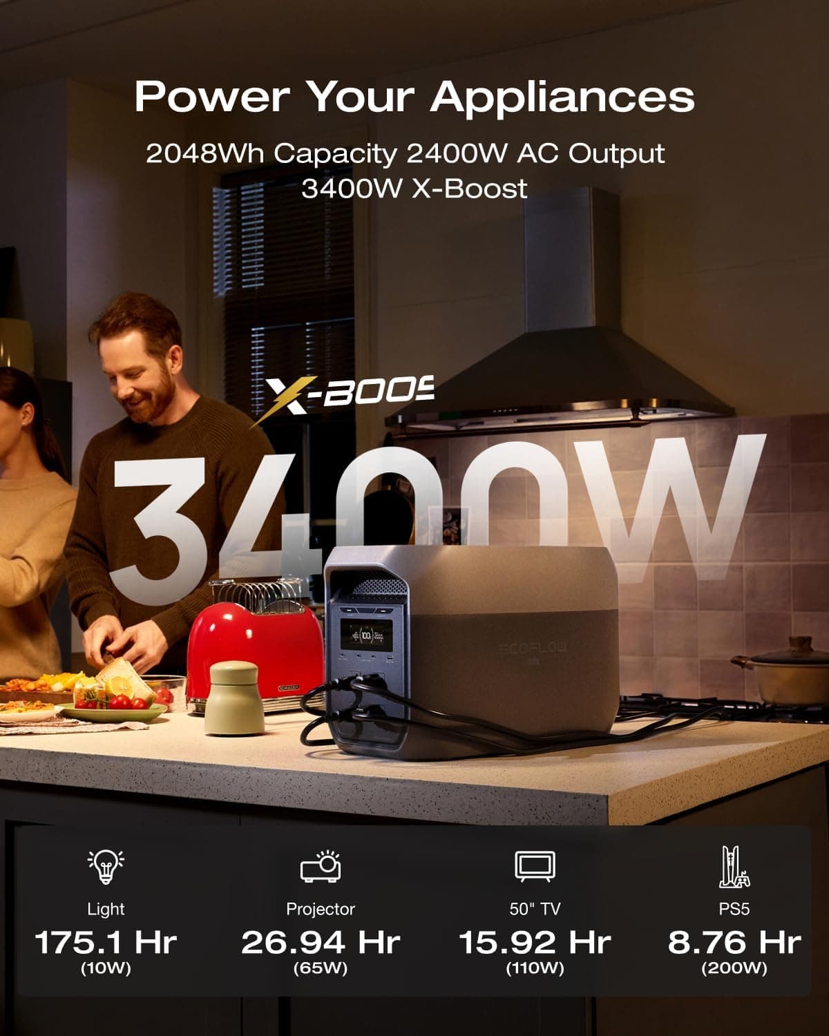 EF ECOFLOW DELTA 3 Max Portable Power Station, 2048Wh LFP Battery, 2400W — photo 3