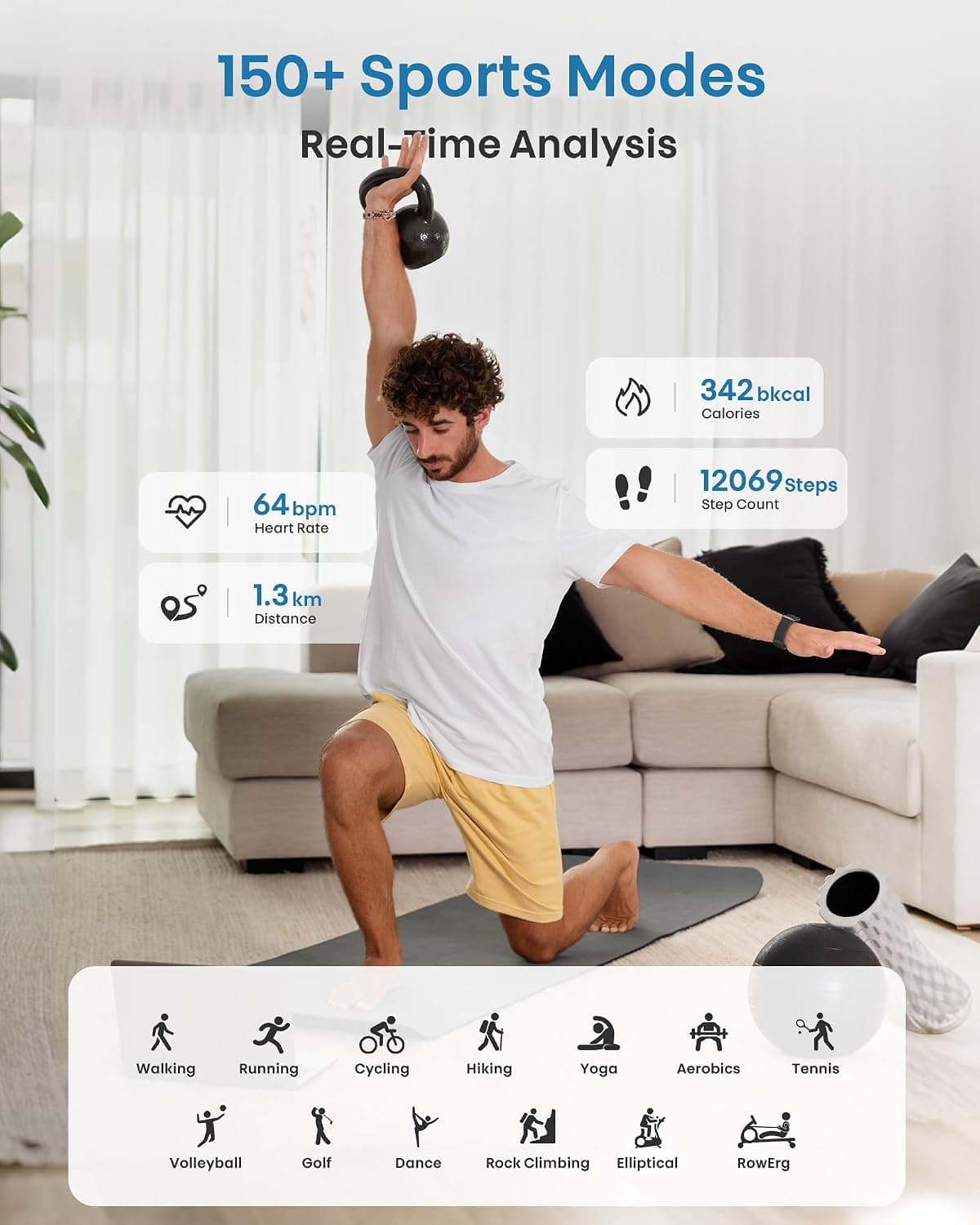 Smart Bracelet, Health Fitness & Activity Tracker with All-Day Continuous Heart Rate/Blood Pressure Monitor, Sleep Tracker, 170+ Sport Modes, 60 Day Battery & Free App, IP68 Smart Band for Android IOS — photo 2