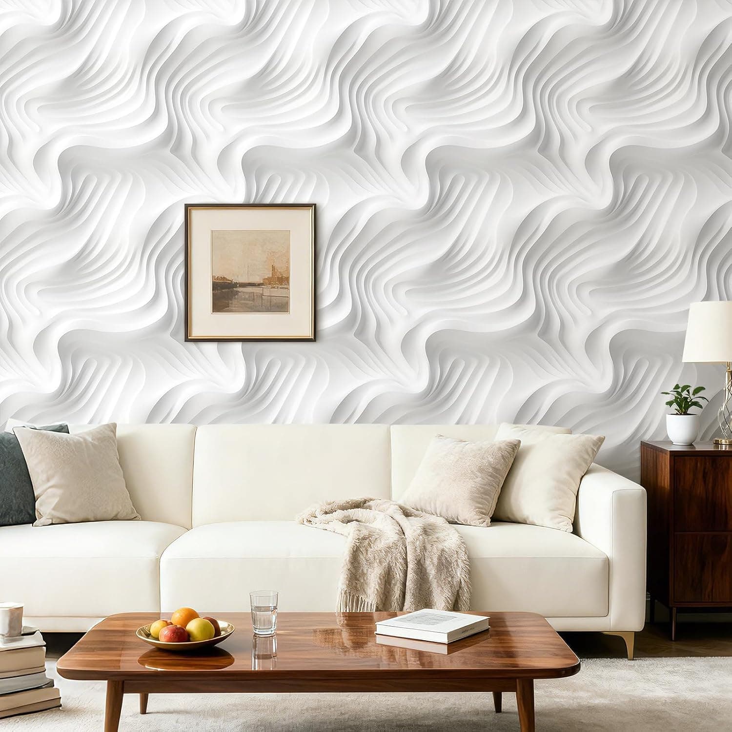 17.5x237 Modern Wallpaper Peel and Stick Abstract 3D White Wallpaper Paintable White Wall Paper Peel and Stick Modern Backdrop for Cabinets Home Office Accent Wall Paper Removable Self Adhesive — photo 5