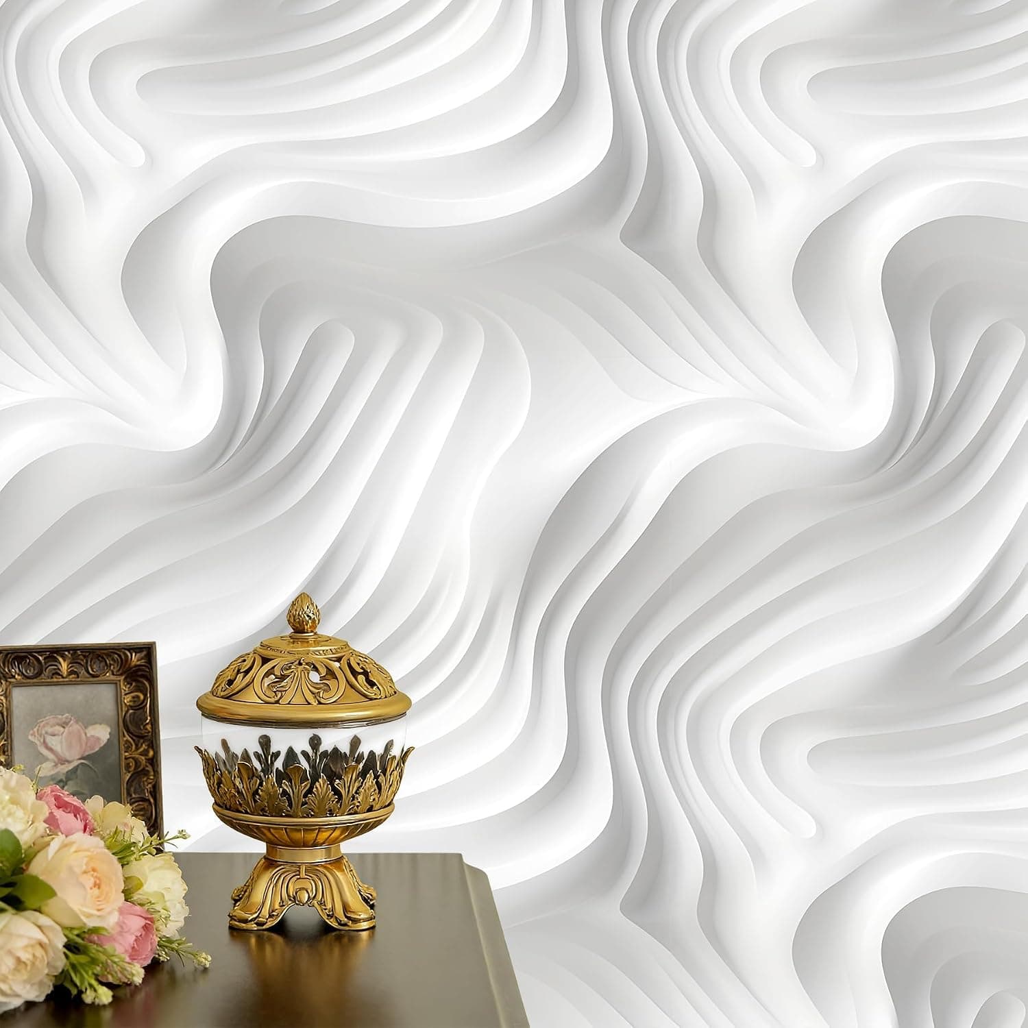 17.5x237 Modern Wallpaper Peel and Stick Abstract 3D White Wallpaper Paintable White Wall Paper Peel and Stick Modern Backdrop for Cabinets Home Office Accent Wall Paper Removable Self Adhesive — photo 7