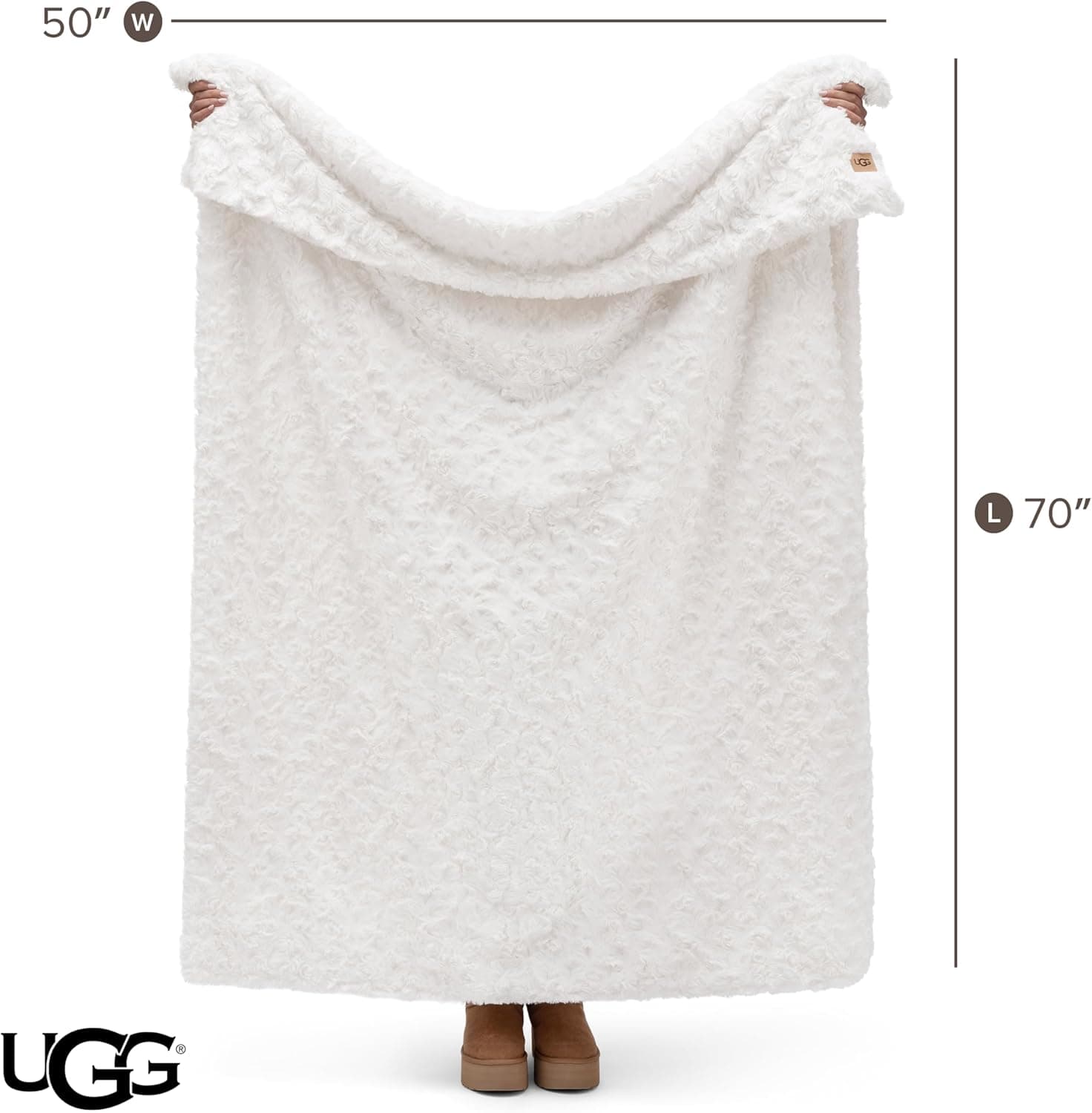UGG Adalee Throw Blanket for Couch, Faux Fur Blanket, 50" x 70", White — photo 8