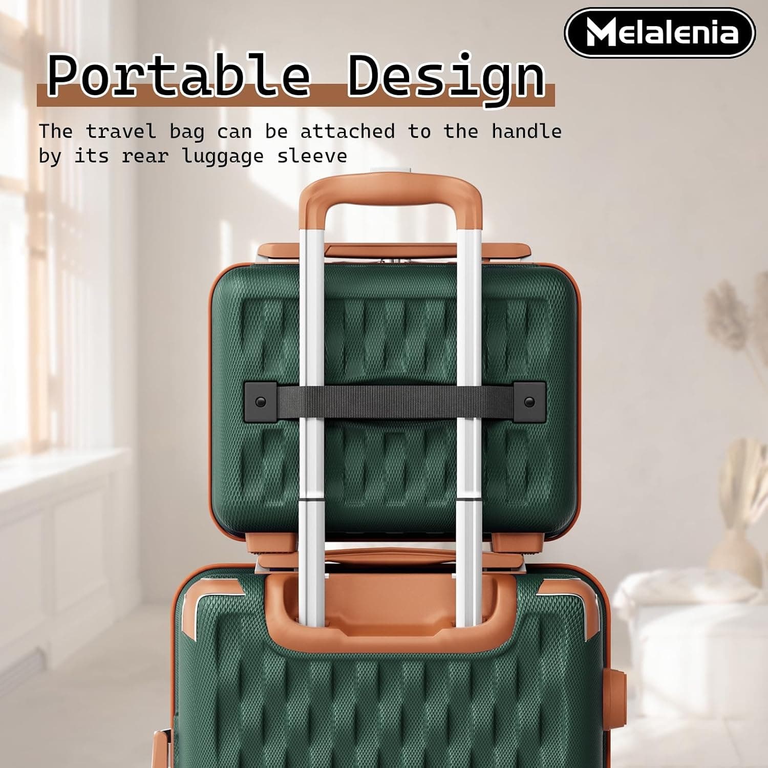 MelaleniaLuggage Sets 7 Piece Hard Shell Carry on Suitcase with Spinner Wheels and TSA Lock, Lightweight Travel Duffel Bag for Women, Men, Green Brown — photo 2