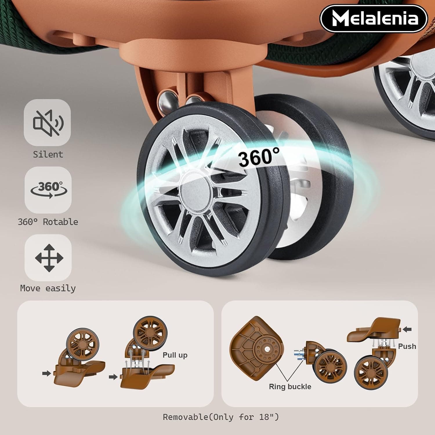 MelaleniaLuggage Sets 7 Piece Hard Shell Carry on Suitcase with Spinner Wheels and TSA Lock, Lightweight Travel Duffel Bag for Women, Men, Green Brown — photo 4