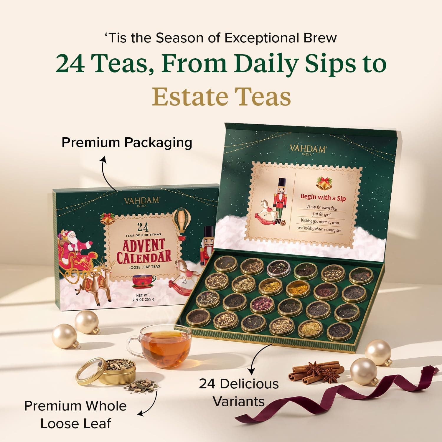 VAHDAM Advent Calendar 2026 | 24 Unique Loose Leaf Teas in Premium Caddies — photo 3