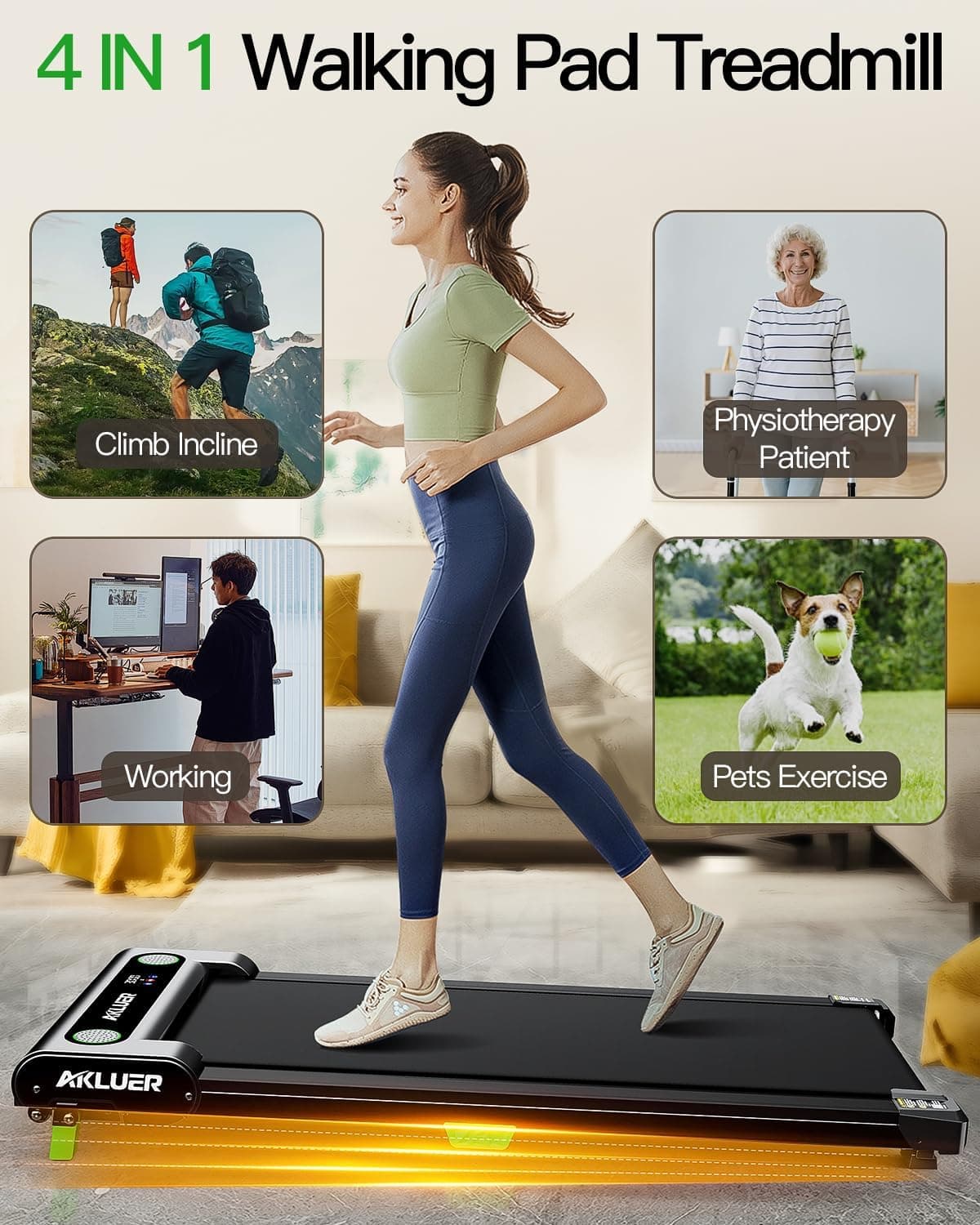 AKLUER Walking Pad with Incline - Under Desk Treadmill Small, 2.5HP Power — photo 8