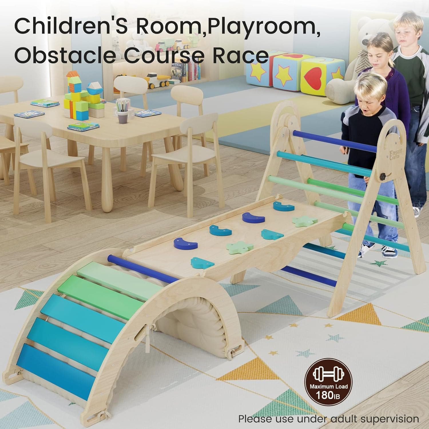 ElegantCrafts Pikler Triangle Set with Cushion, Montessori Climbing Set, Indoor Climb Toys, Indoor Playground Jungle Gyms, 9 Combinations Climbing Toy Set for Toddler, Baby, Kids 1-4 — photo 2