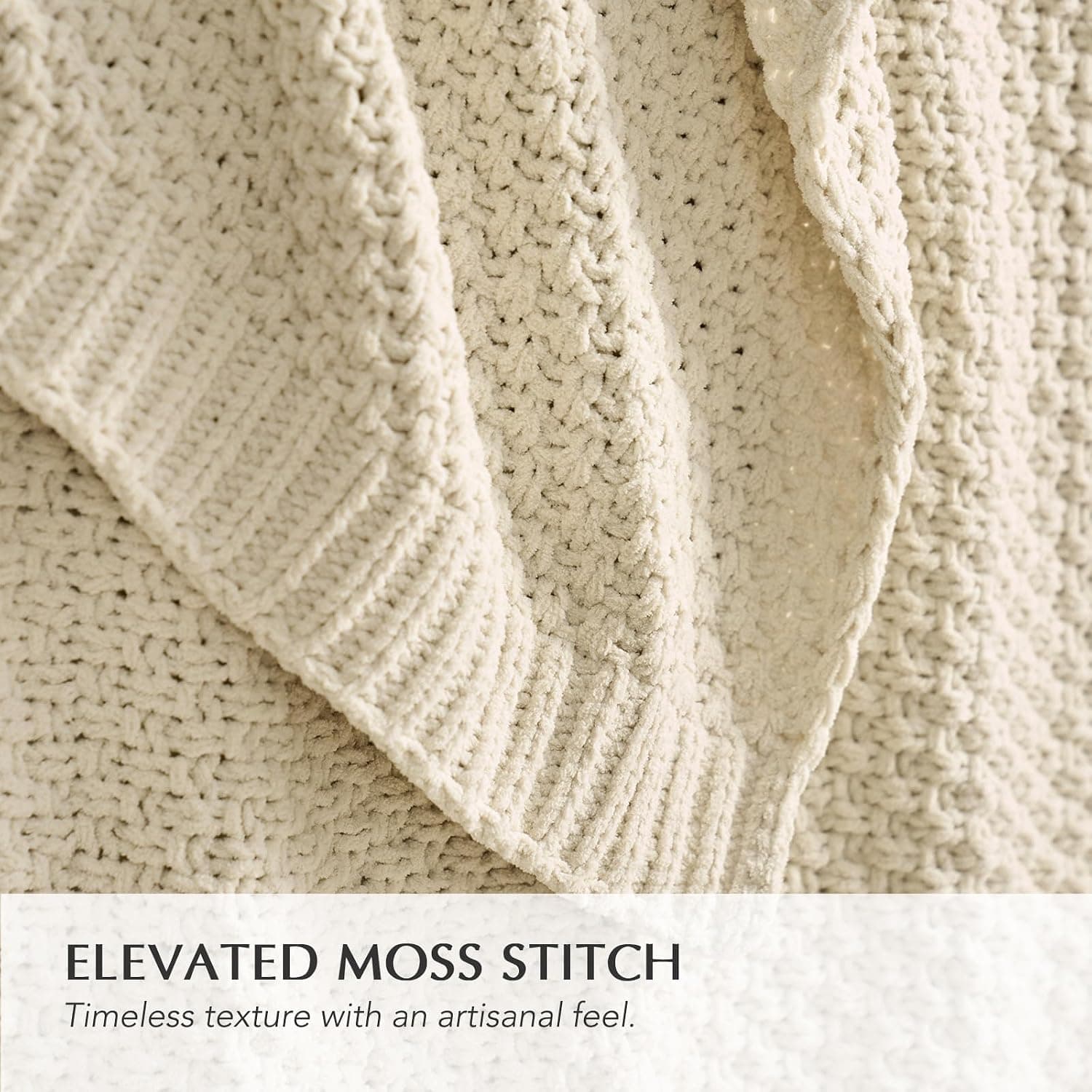 EVERGRACEHOME Chunky Chenille Knit Throw Blanket, 108x92, Beige — photo 2