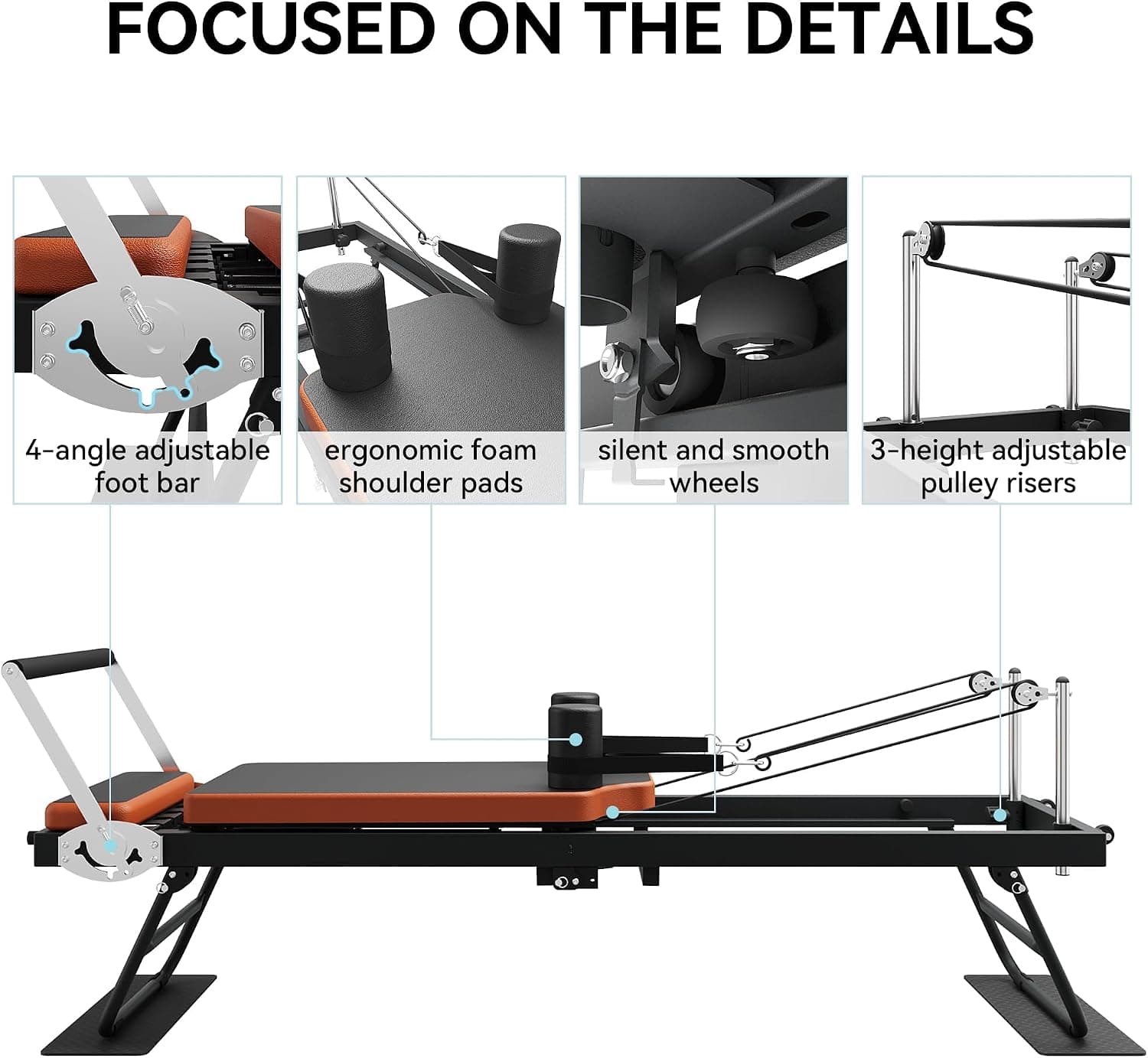 Pilates Reformer,Dpiolrcag Foldable Pilates Machine & Equipment for Home Use and Gym Workout, Suitable for Advanced and Beginners Users, Up to 250 lbs Weight Capacity — photo 5