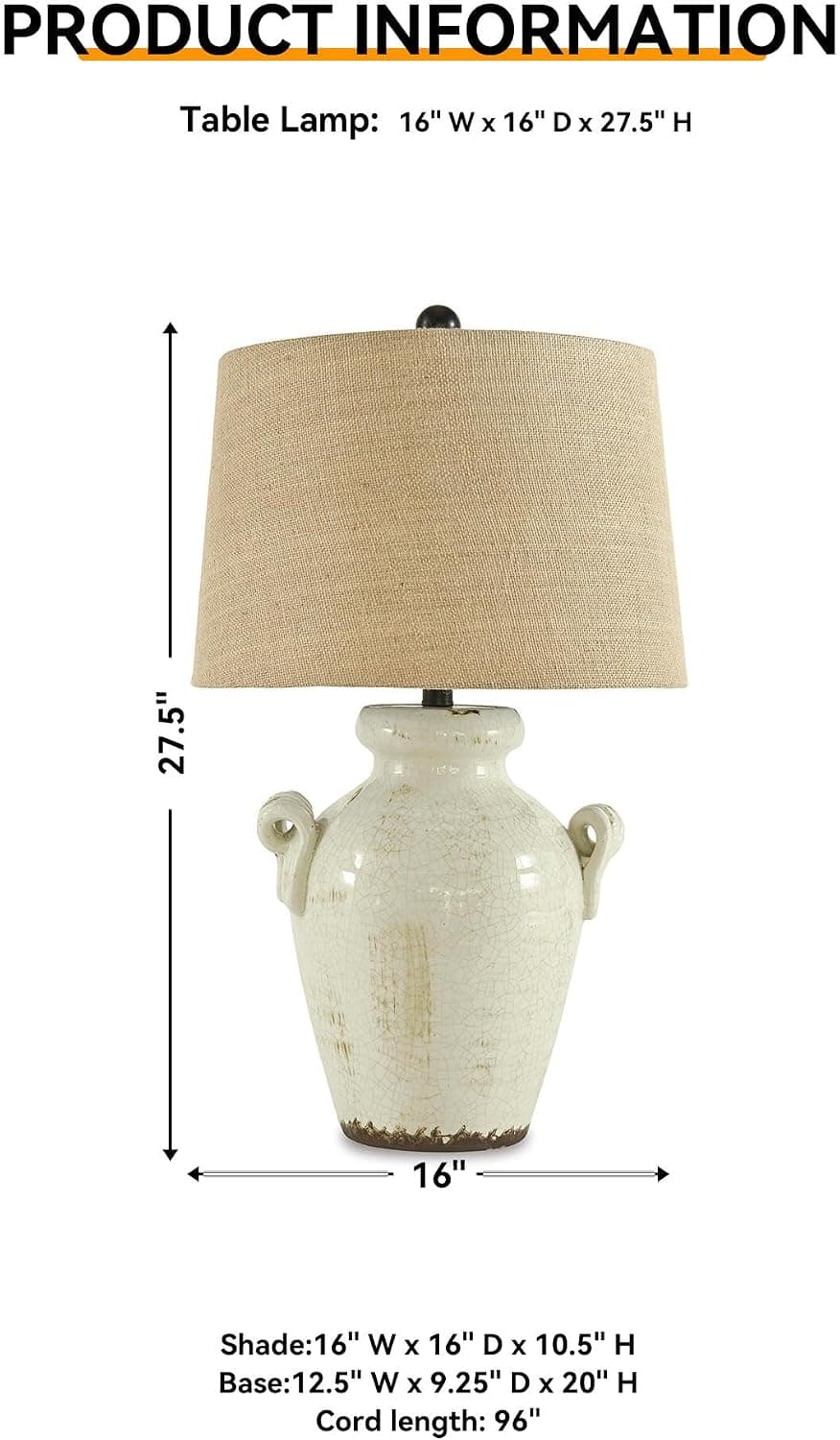 Signature Design by Ashley 27-Inch Farmhouse Ceramic Table Lamp, Cream — photo 6