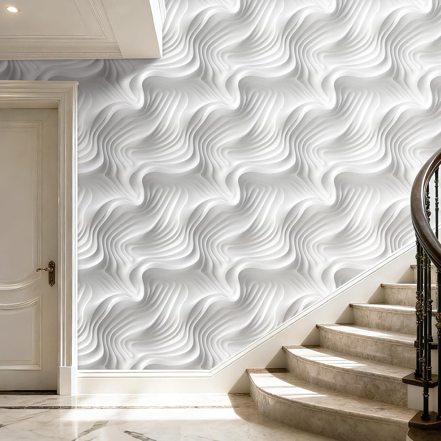 17.5x237 Modern Wallpaper Peel and Stick Abstract 3D White Wallpaper Paintable White Wall Paper Peel and Stick Modern Backdrop for Cabinets Home Office Accent Wall Paper Removable Self Adhesive — photo 6