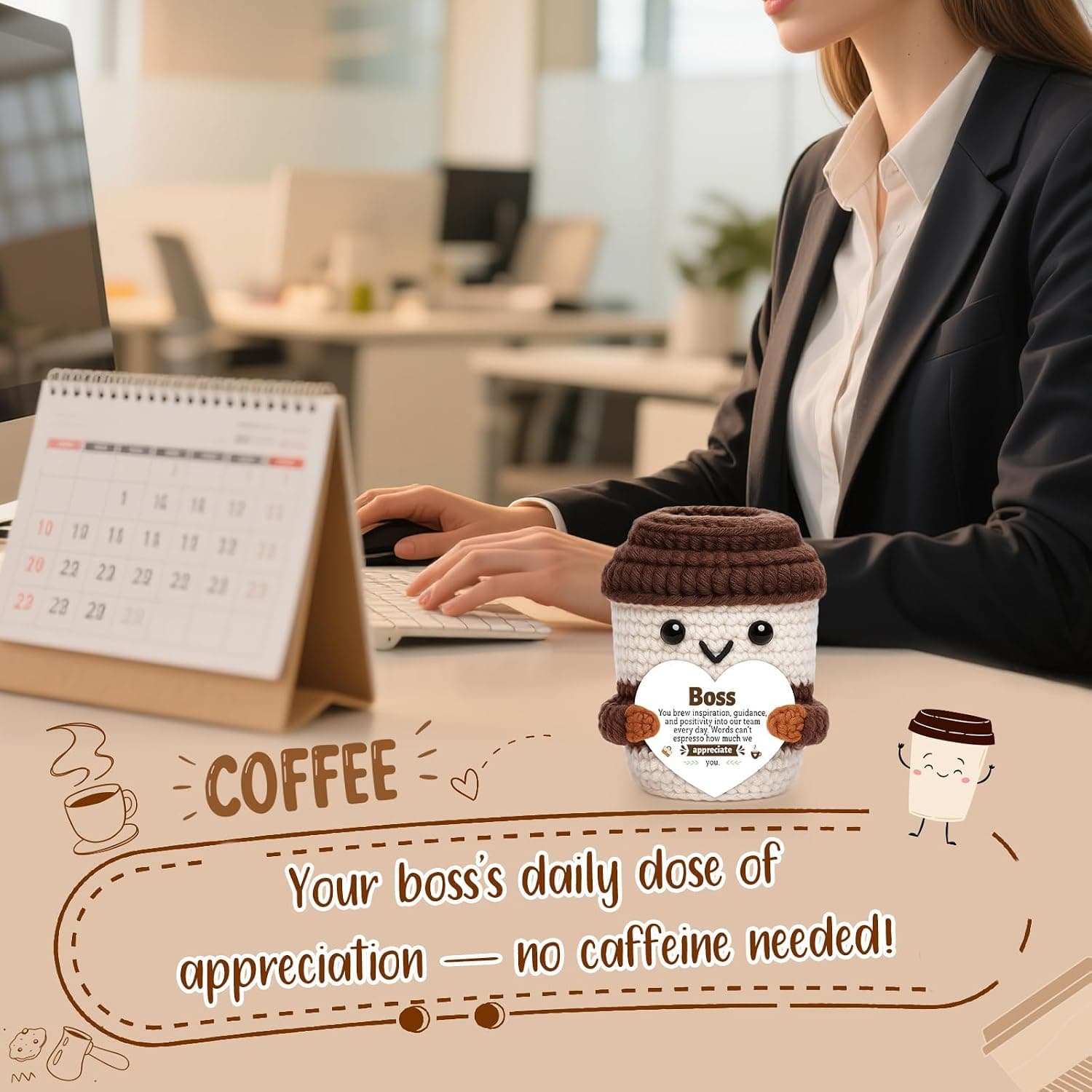 Boss Day Gifts for Men Women Leadership Mentor Positive Crochet Coffee Cup — photo 4