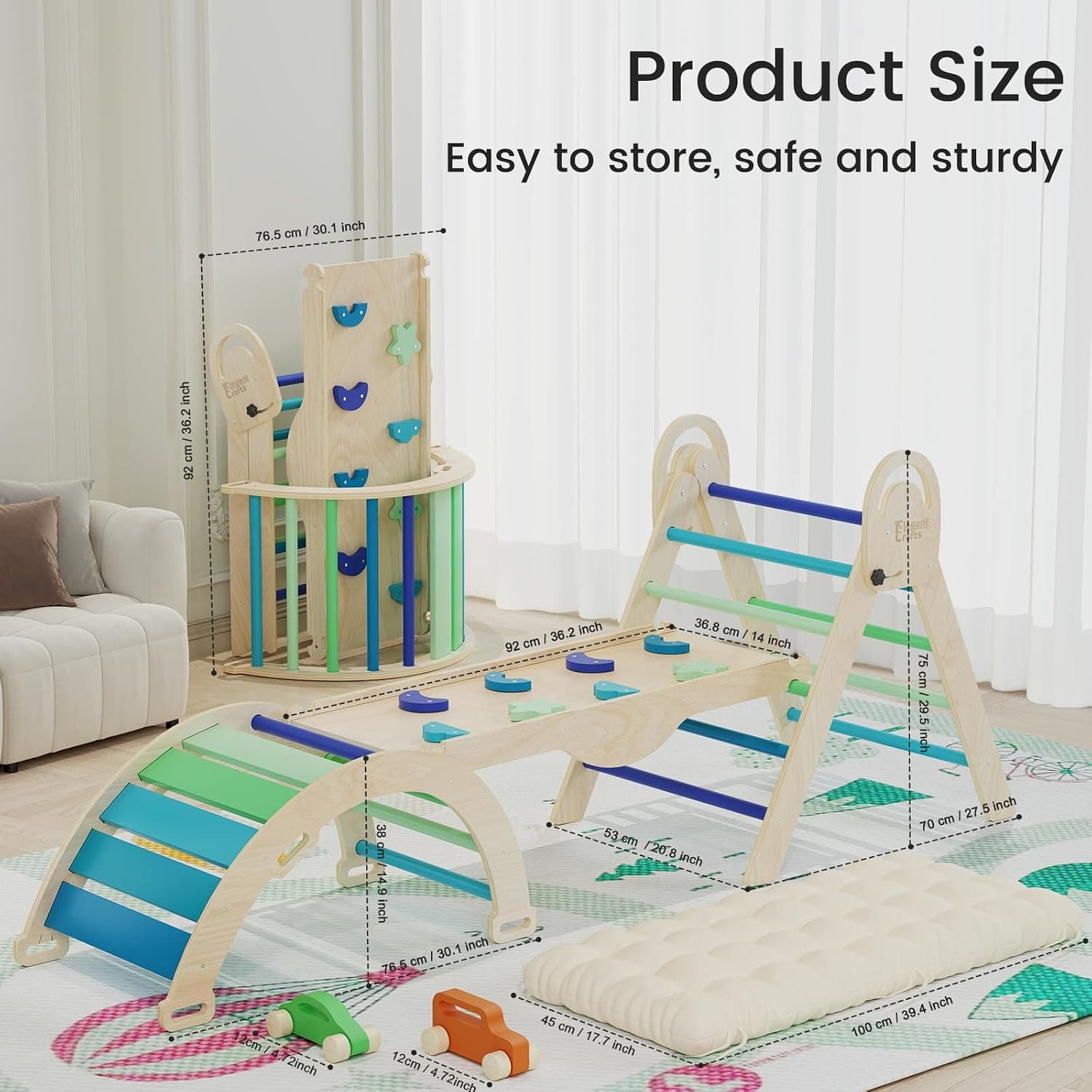 ElegantCrafts Pikler Triangle Set with Cushion, Montessori Climbing Set, Indoor Climb Toys, Indoor Playground Jungle Gyms, 9 Combinations Climbing Toy Set for Toddler, Baby, Kids 1-4 — photo 5