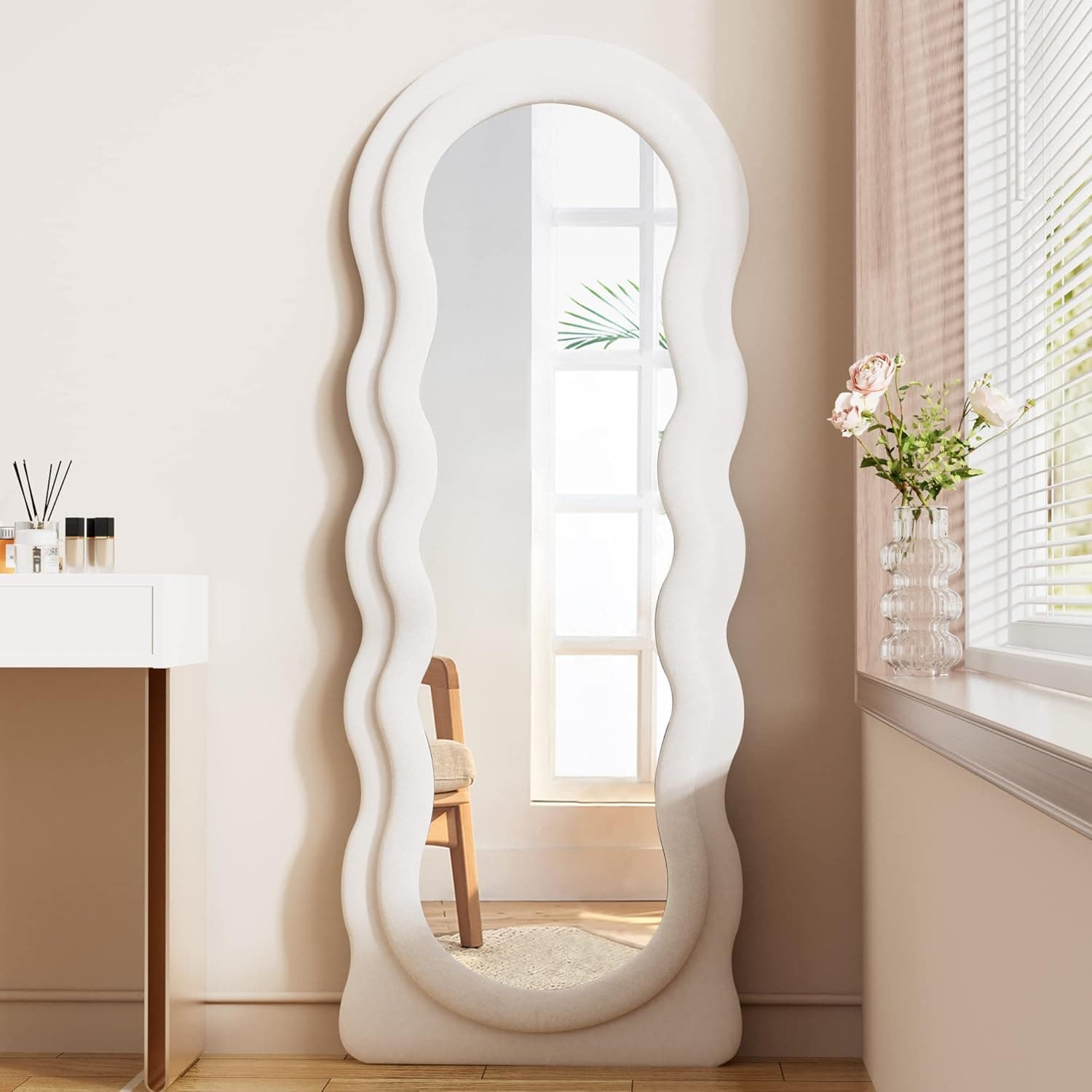 Full Length Mirror, 63"x 24" Wavy Floor Standing Mirror (White)
