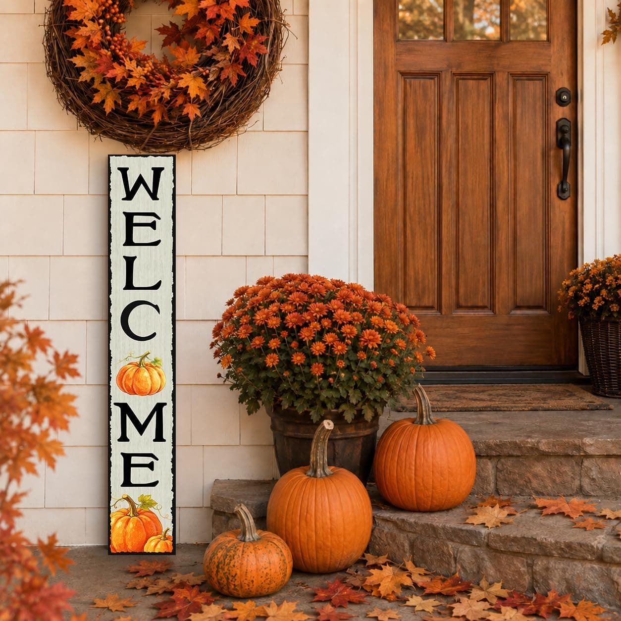 Fall Porch Sign 47 x 7.8 inch Wooden Pumpkin Welcome Sign Season Decor — photo 6