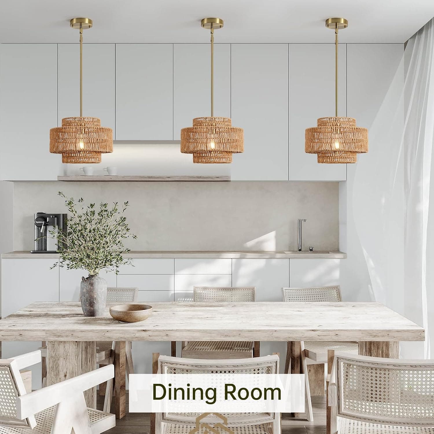 12.4" Rattan Pendant Light for Kitchen Island, Boho Chandelier — photo 6