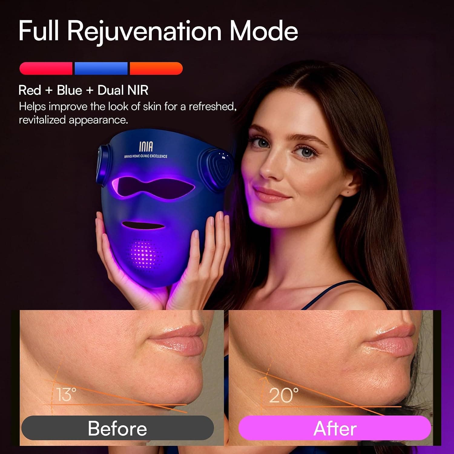 INIA GLOW 4D Wireless Red Light Therapy Mask for Face, Dual NIR, 320 LEDs — photo 7
