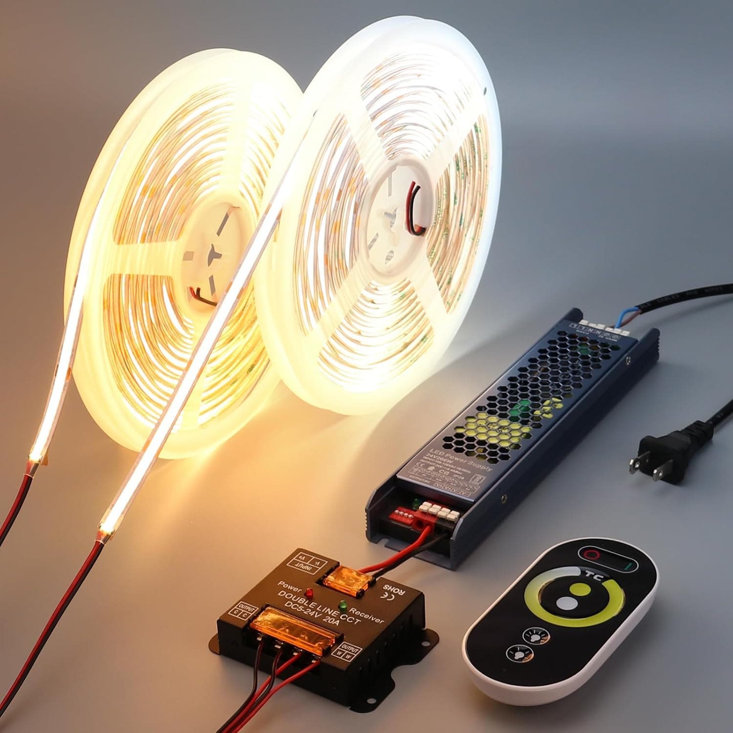 BENLUN 24V CCT COB LED Strip Lights 65.6ft with Remote and Power Supply