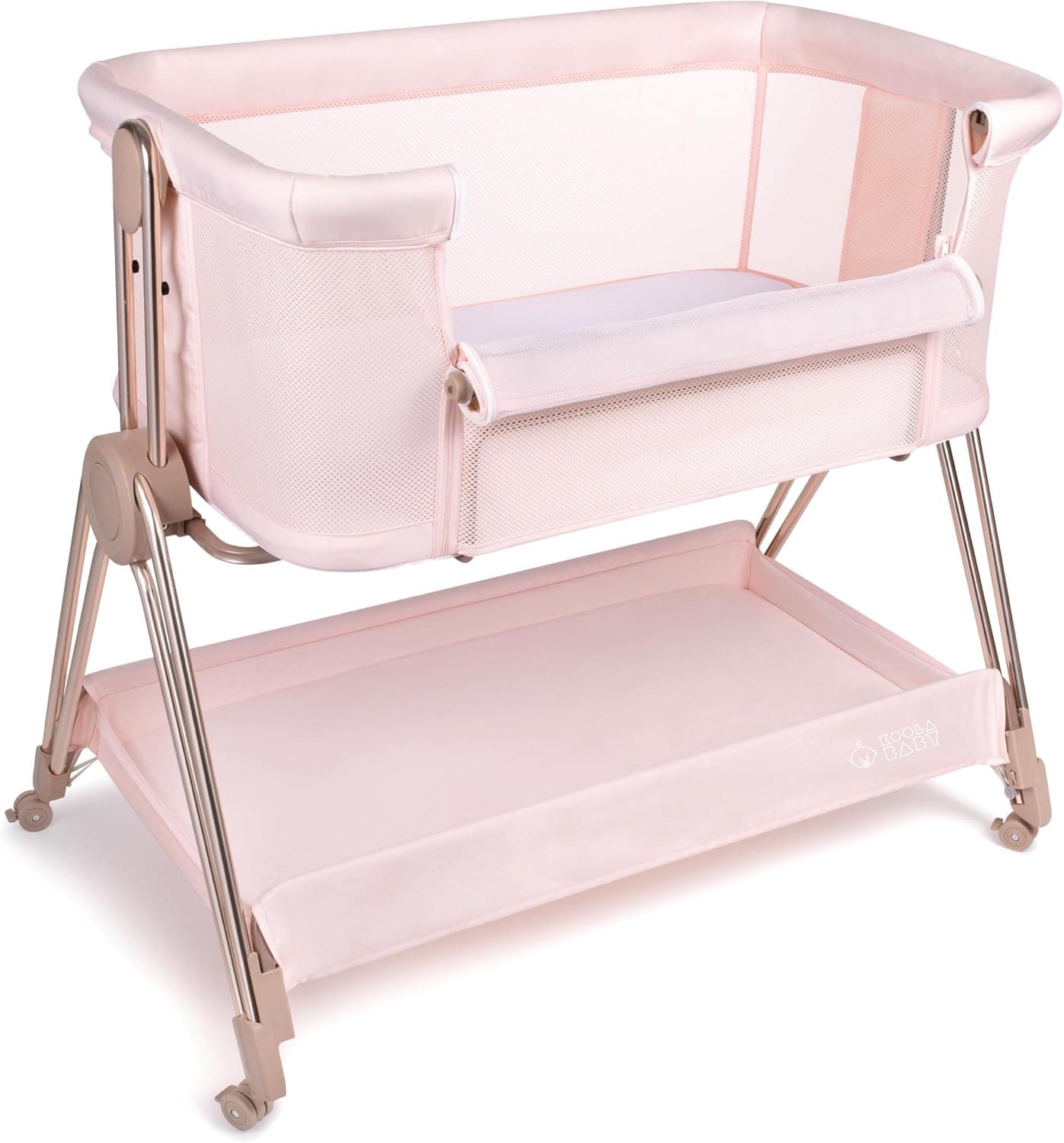 KOOLABABY Baby Bedside Sleeper - Bassinet & Bedside Crib with Height Adjustment & Wheels - Can Be Placed Next to Bed - Attaches to Parents Bed - Easy to Fold & Carry Bassinet for Girls (Pink) — photo 8