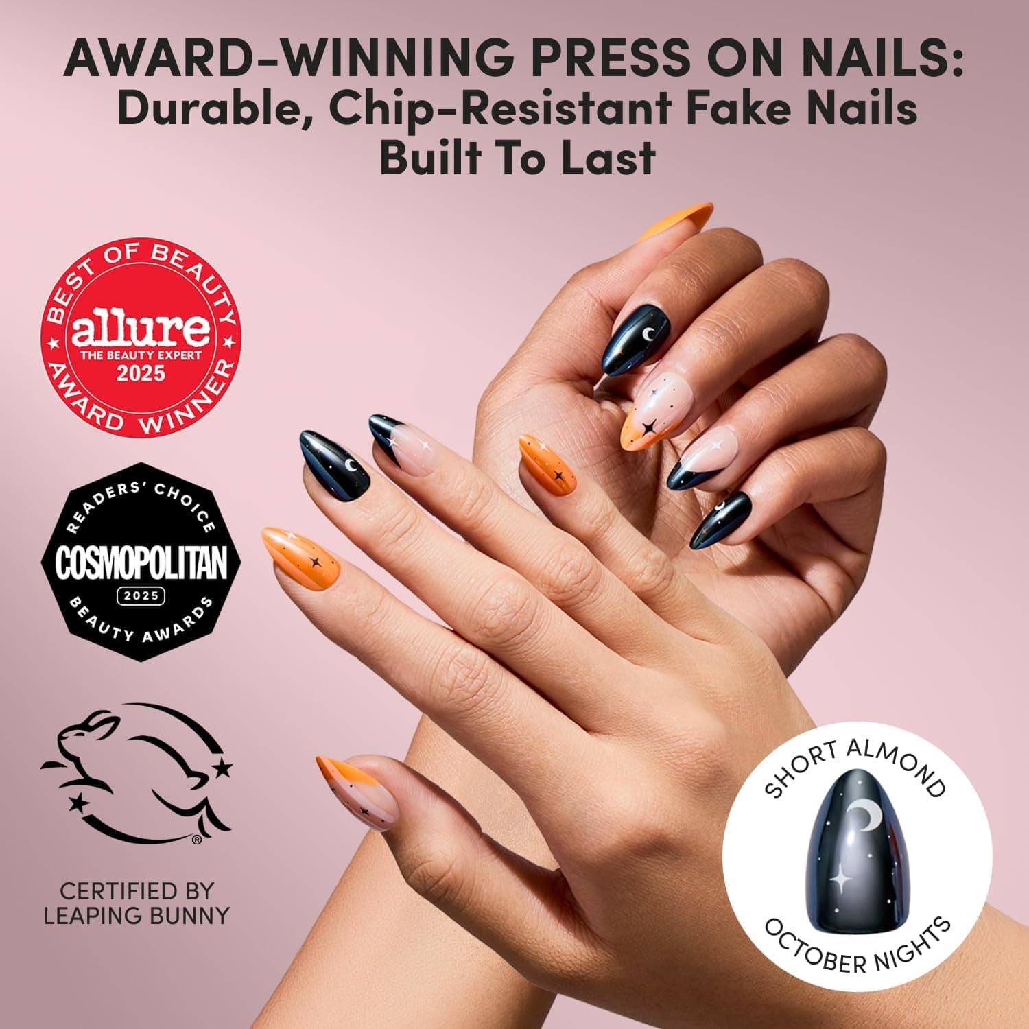 Glamnetic Halloween Press On Nails, Short Almond Glazed, October Nights — photo 2