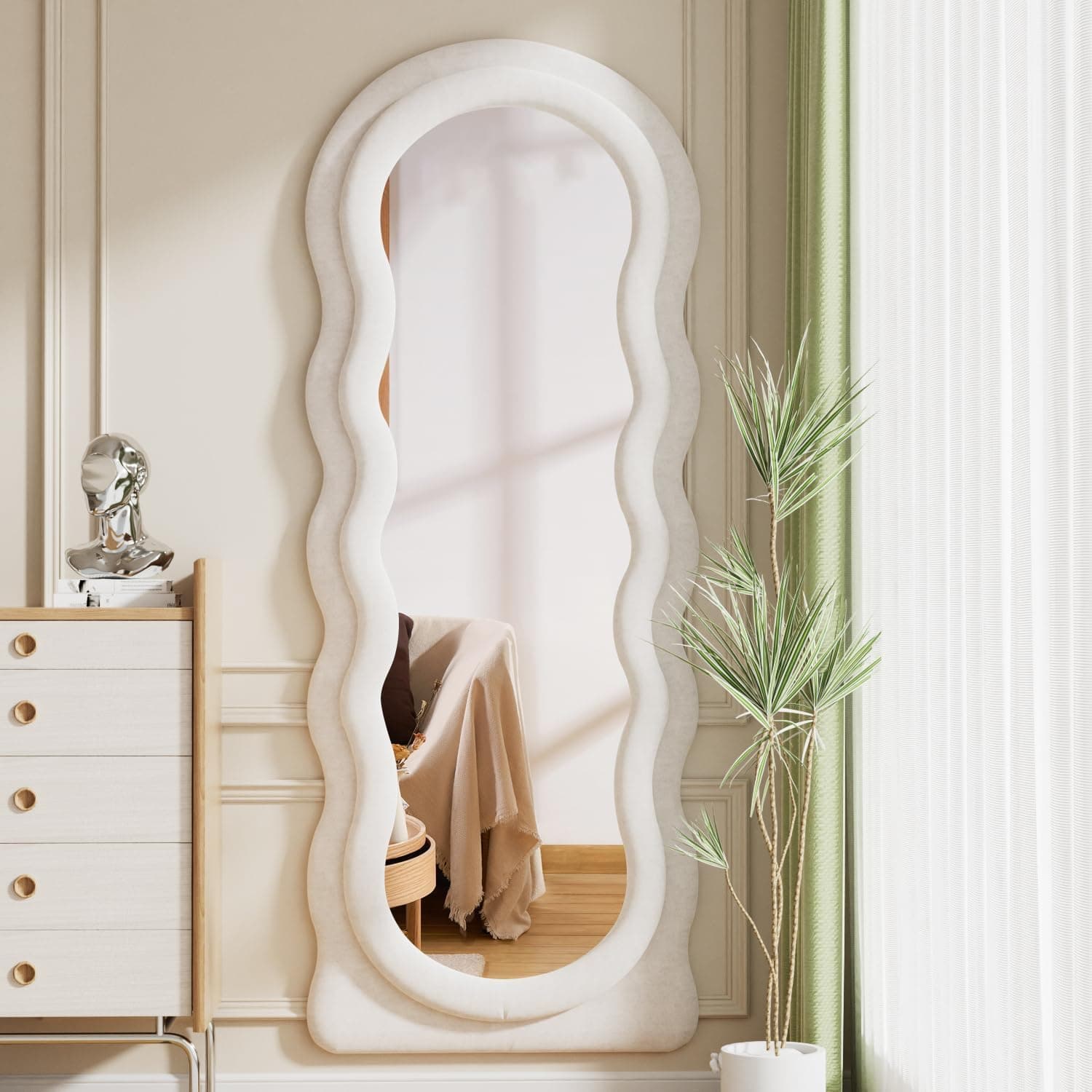 Full Length Mirror, 63"x 24" Wavy Floor Standing Mirror (White) — photo 4