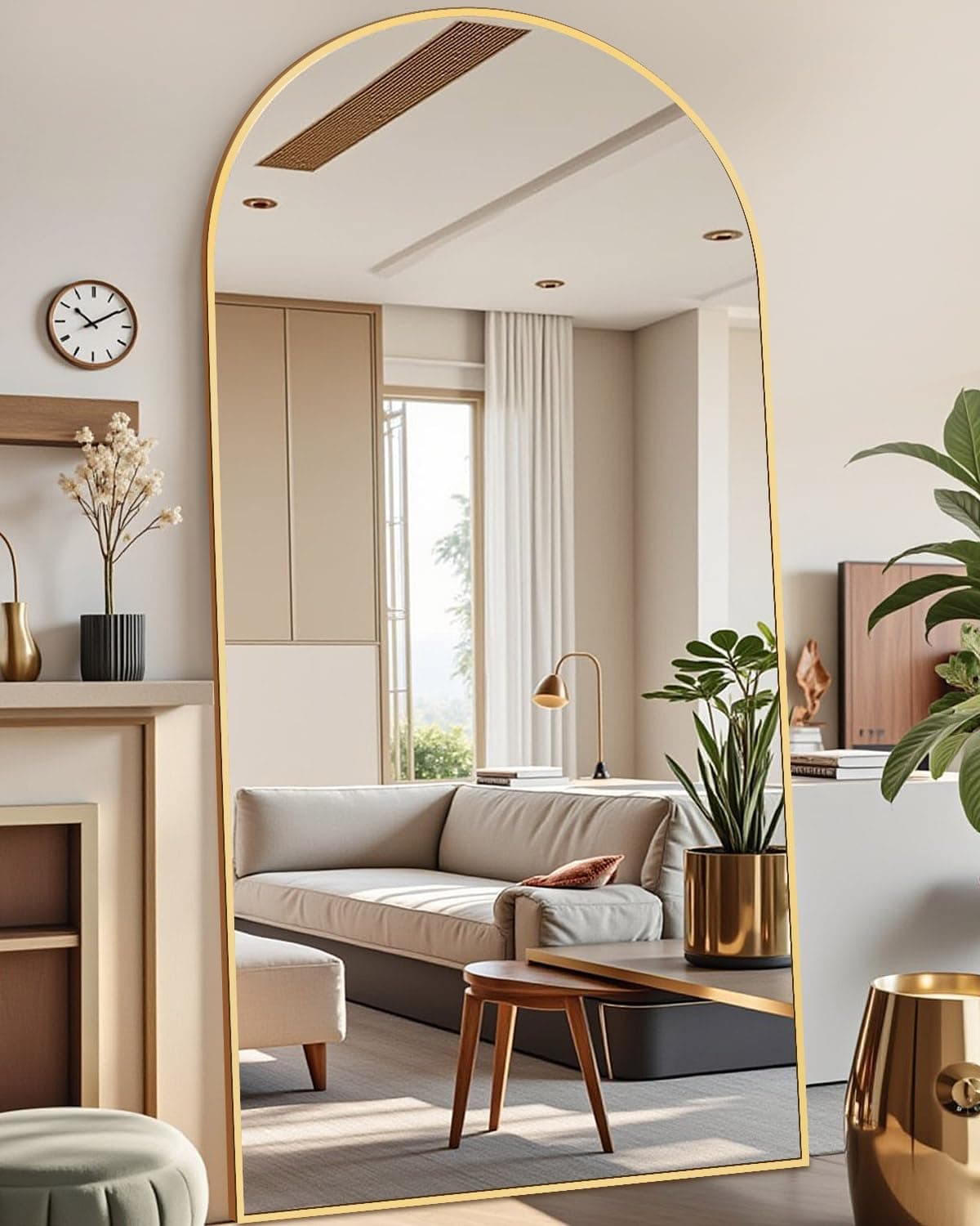 DMWOODFL 81"x41" Arched Full Length Mirror - Extra Large Floor Standing/Wall Mounted Mirror with Stand, Shatter-Resistant Gold Aluminum Frame for Bedroom, Living Room & Dressing Area — photo 6