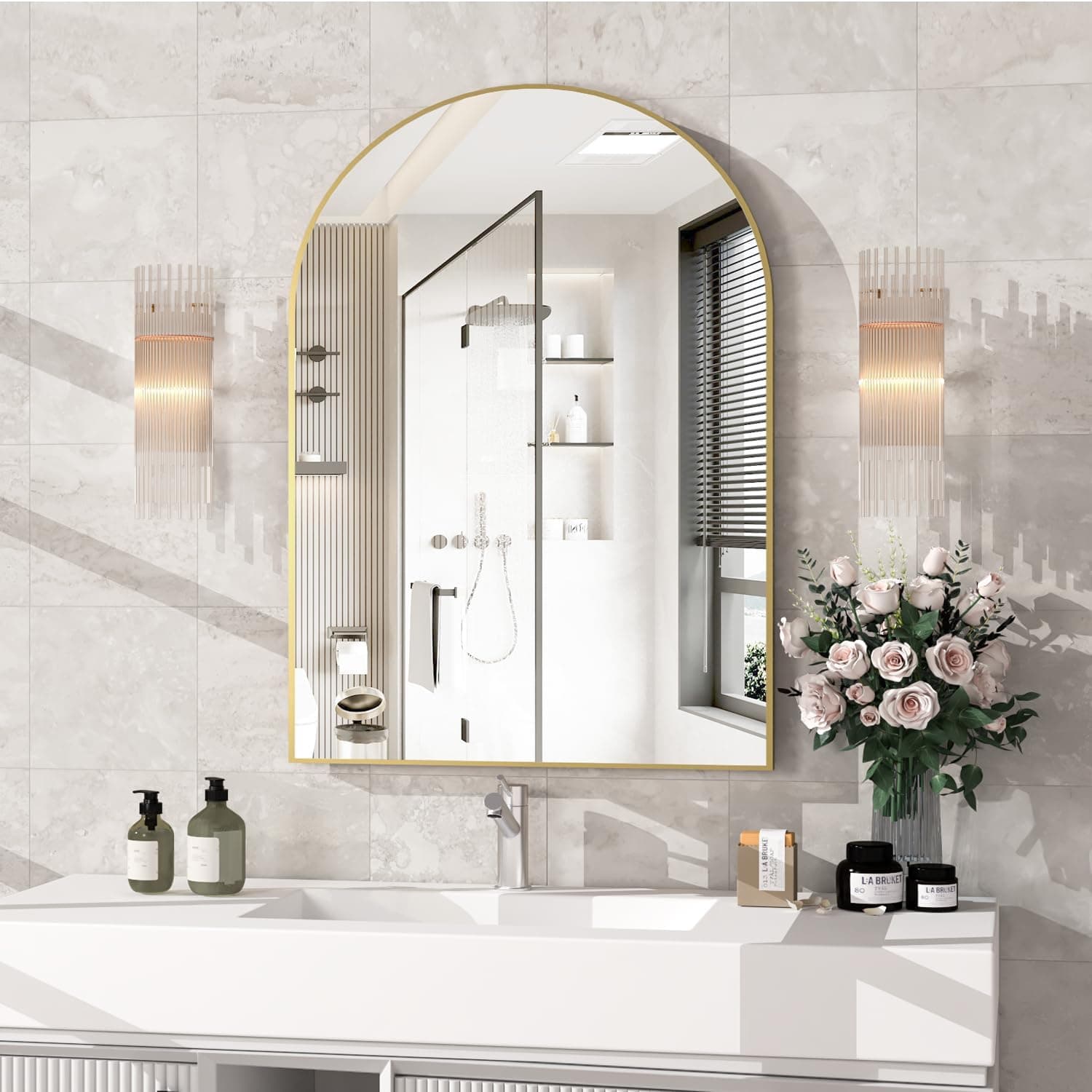 Arched Wall Mirror for Bathroom, 40"x30" Arched Mirror Wall Mounted Mirror with Metal Frame, Gold Vanity Mirror Decor for Mantle, Bedroom, Entryway, Living Room — photo 4