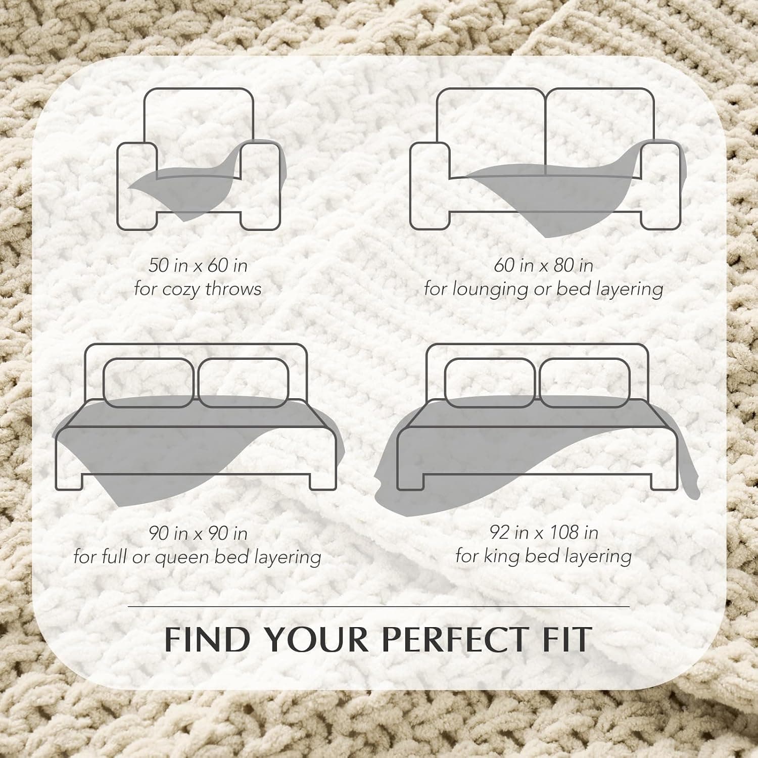 EVERGRACEHOME Chunky Chenille Knit Throw Blanket, 108x92, Beige — photo 9