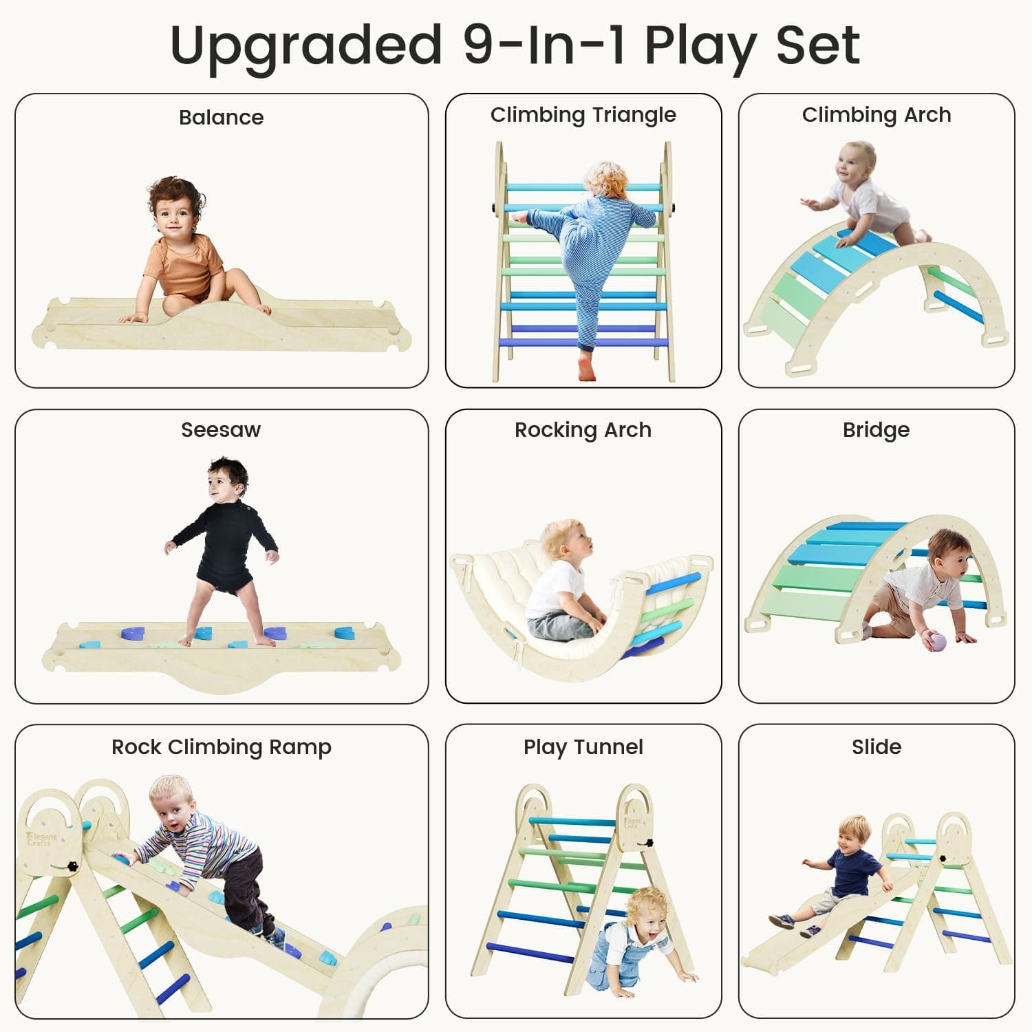 ElegantCrafts Pikler Triangle Set with Cushion, Montessori Climbing Set, Indoor Climb Toys, Indoor Playground Jungle Gyms, 9 Combinations Climbing Toy Set for Toddler, Baby, Kids 1-4 — photo 6