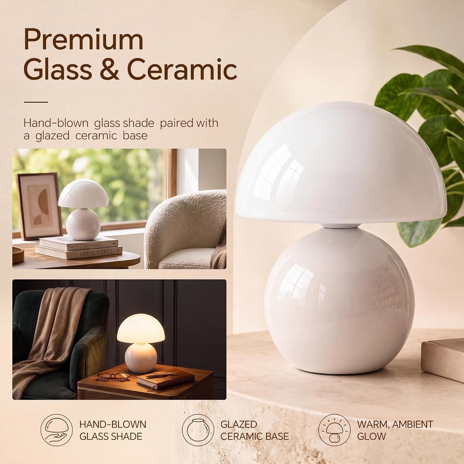 Dawnwake Mushroom Lamp Table Lamps Set of 2 for Bedroom Living Room,White — photo 3
