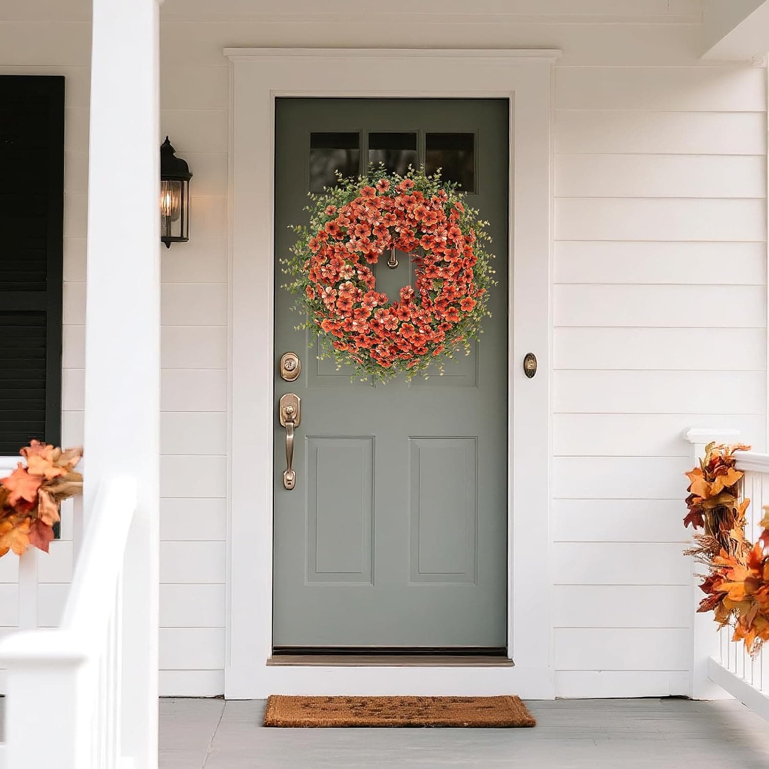 26" Large Artificial Silk Flower Eucalyptus Wreath for Outdoor(Fall Orange) — photo 9