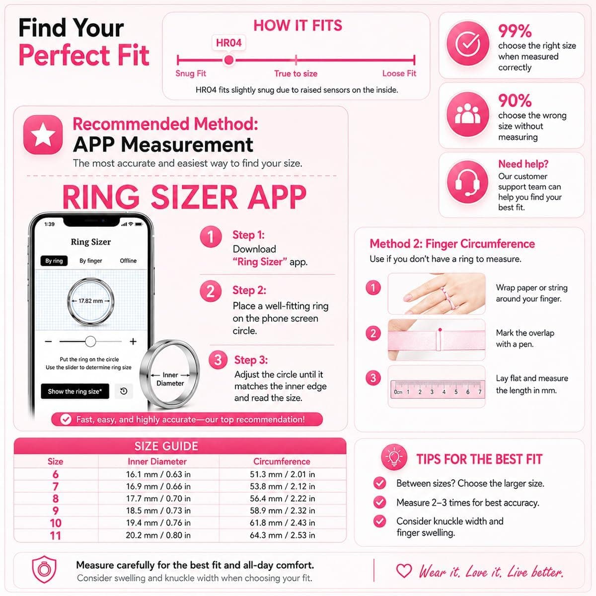 Ceramic Smart Ring 4 for Women, Sleep & Fitness Tracker (Pink, 9) — photo 3