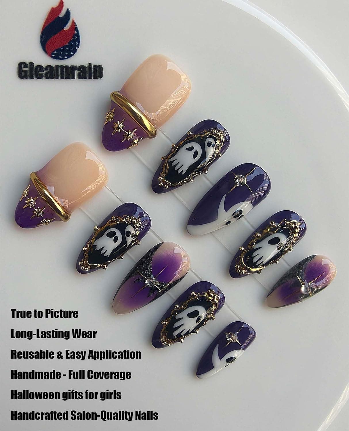 Purple 2026 Halloween Press on Nails Handmade M Size 10 Pcs D24 — photo 3