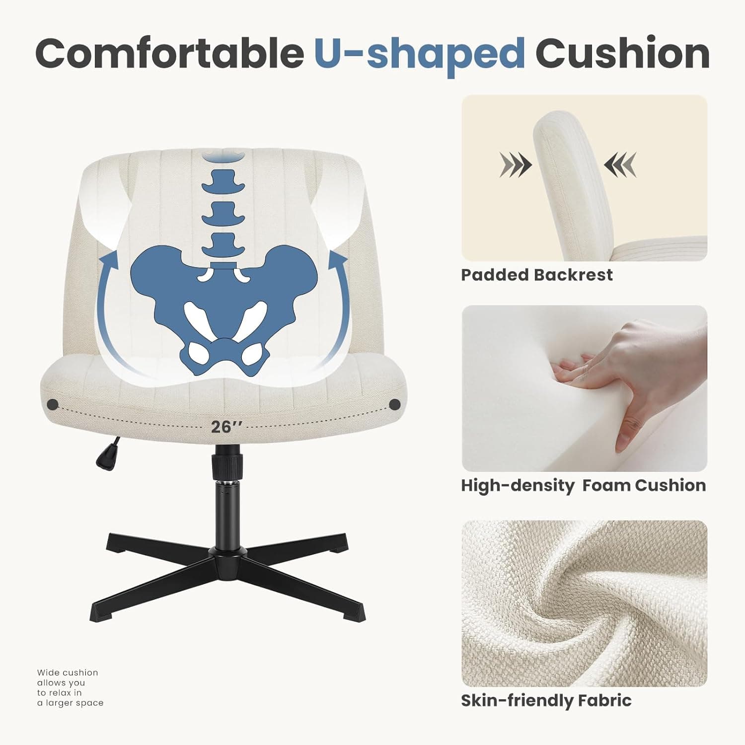 DUMOS Criss Cross Chair, Cross Legged Vanity Chair, Home Office — photo 4