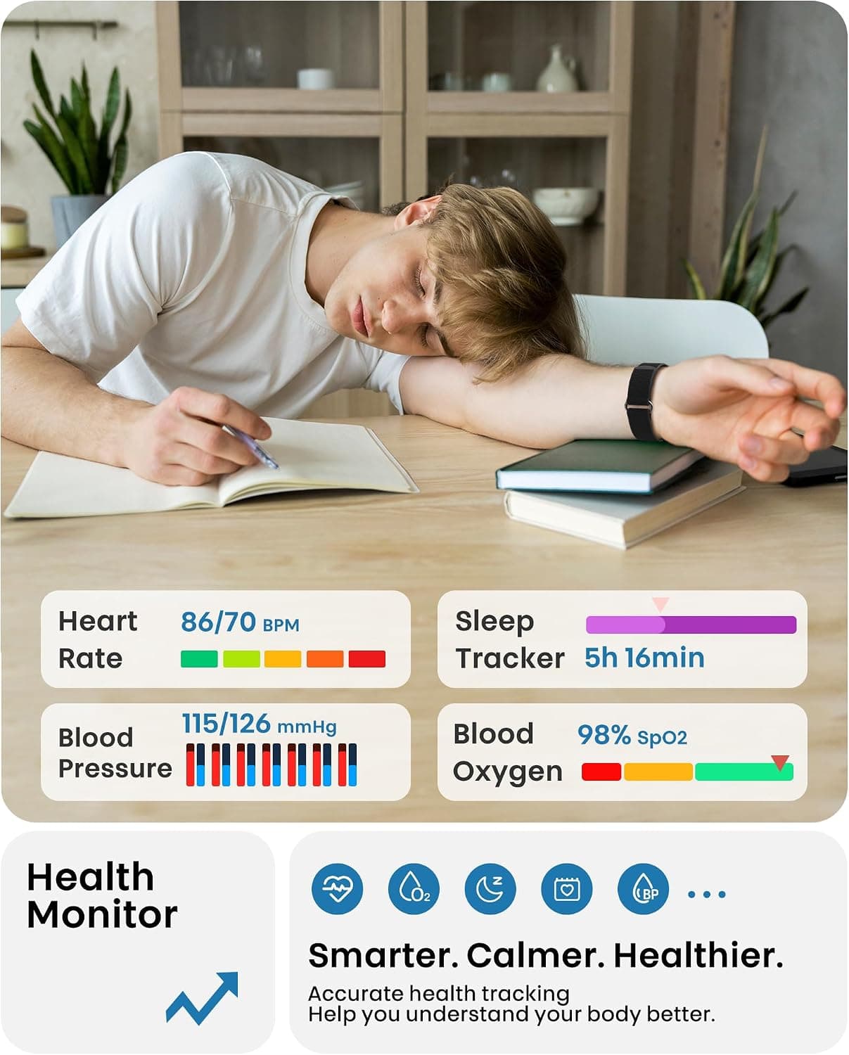 Smart Bracelet, Health Fitness & Activity Tracker with All-Day Continuous Heart Rate/Blood Pressure Monitor, Sleep Tracker, 170+ Sport Modes, 60 Day Battery & Free App, IP68 Smart Band for Android IOS — photo 3
