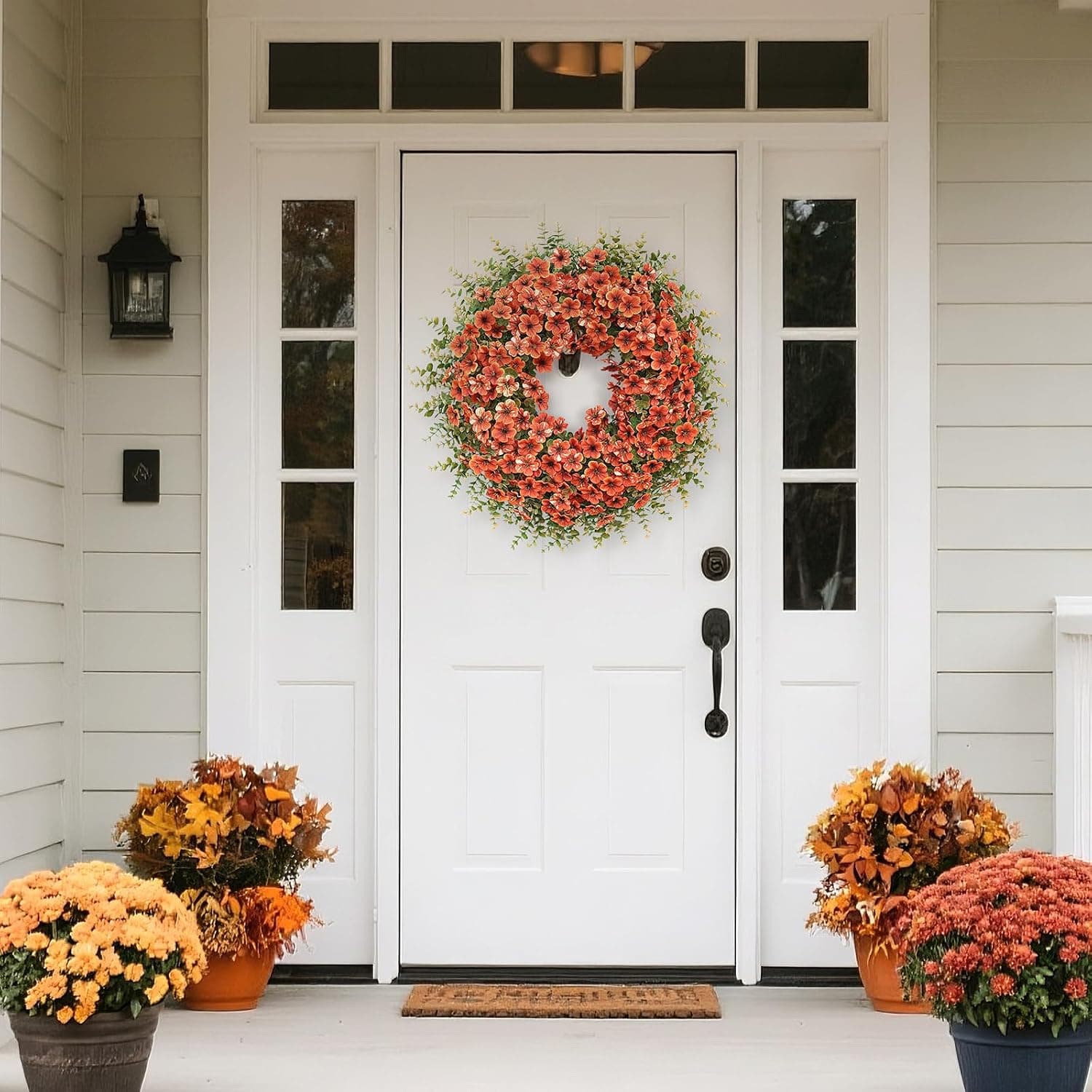 26" Large Artificial Silk Flower Eucalyptus Wreath for Outdoor(Fall Orange) — photo 4