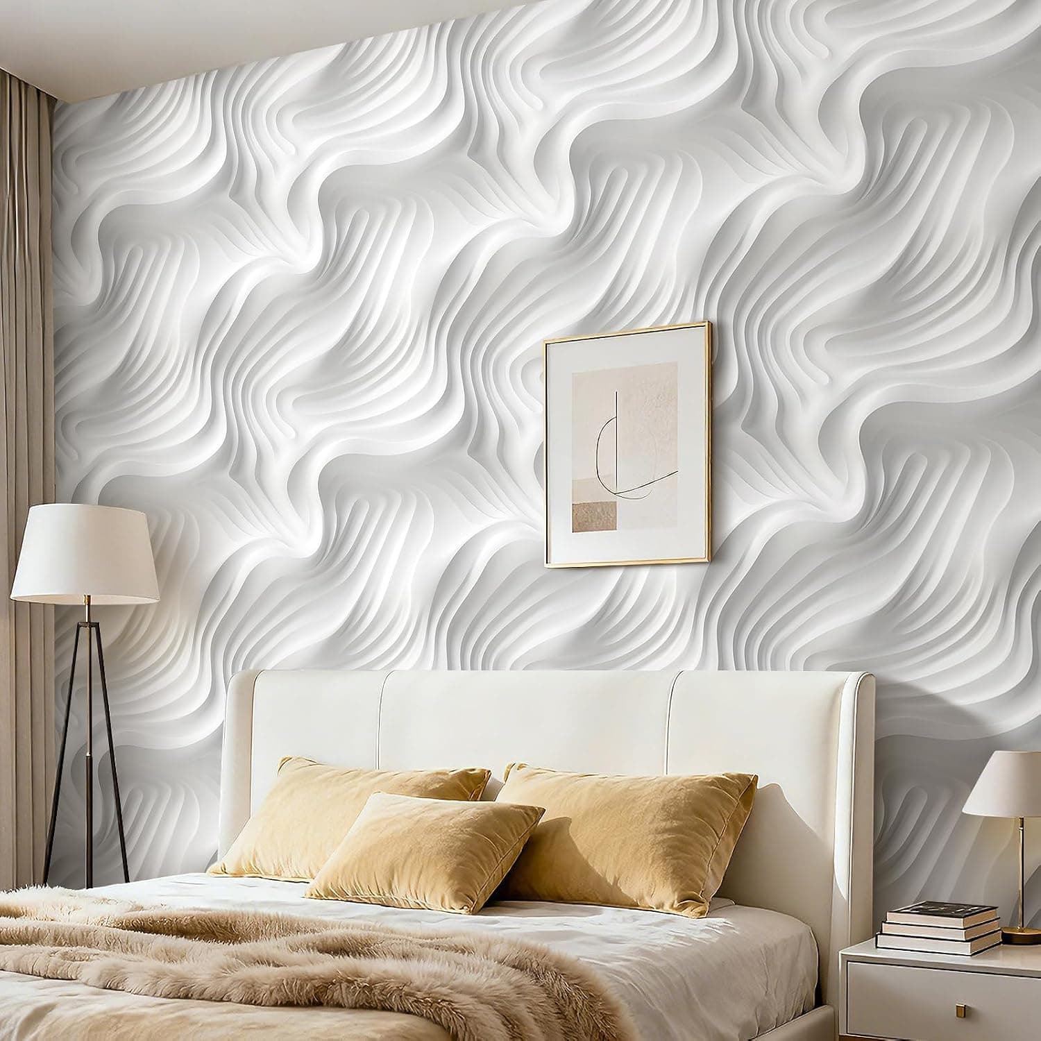 17.5x237 Modern Wallpaper Peel and Stick Abstract 3D White Wallpaper Paintable White Wall Paper Peel and Stick Modern Backdrop for Cabinets Home Office Accent Wall Paper Removable Self Adhesive — photo 2